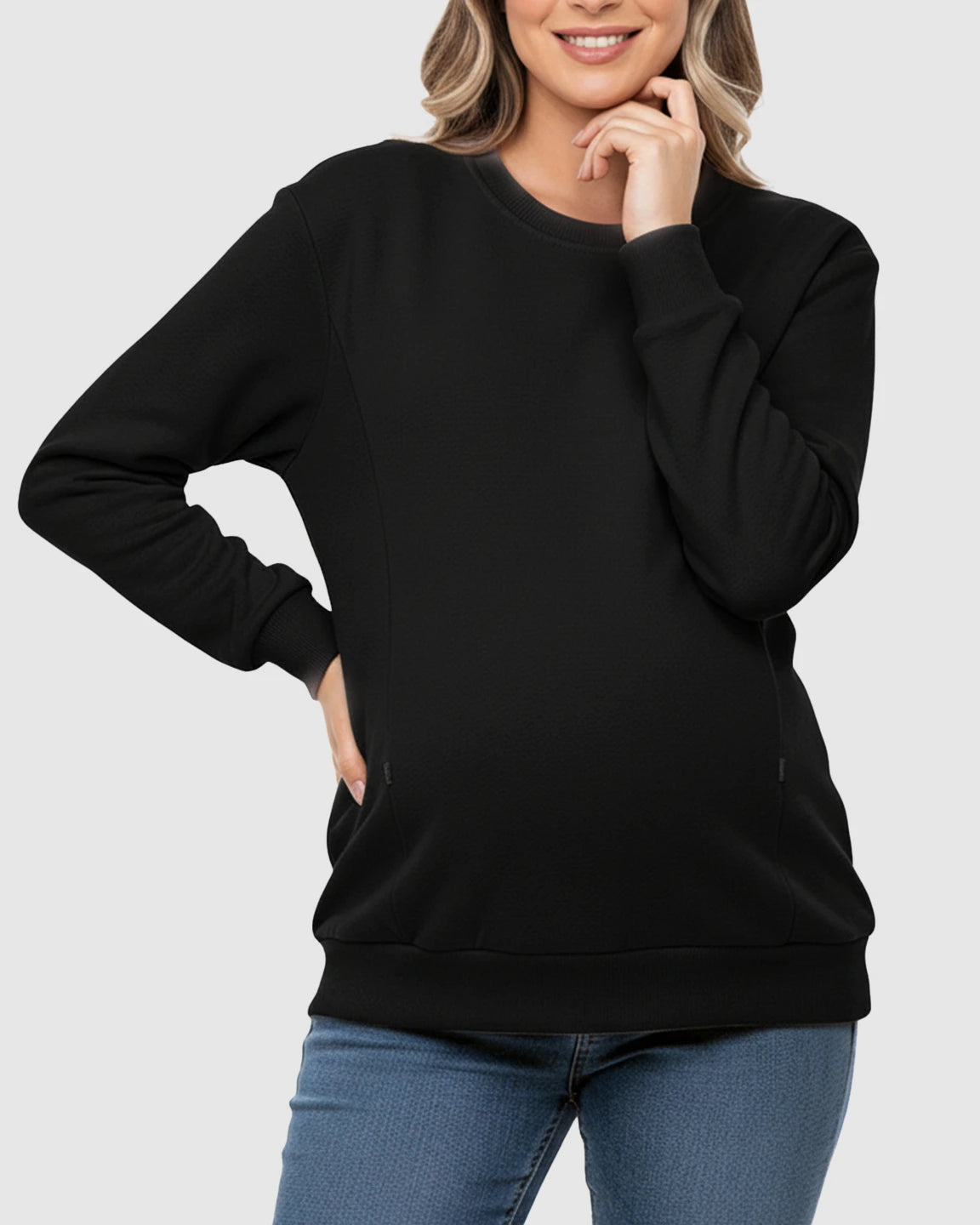 Waffle-Knit Cozy Fit Maternity Nursing Sweatshirt