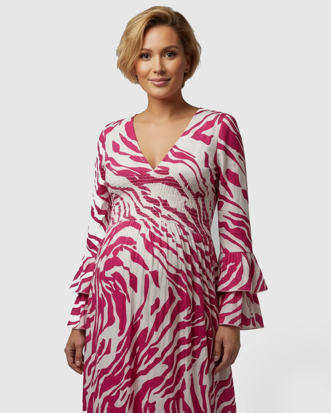 Smocked Waist Boho Maternity Maxi Dress