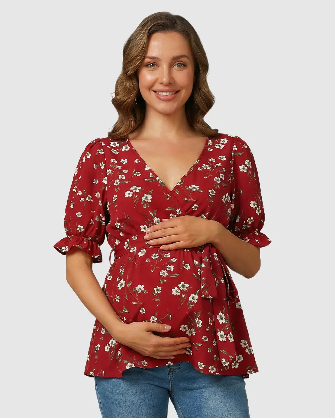 Crossover V-Neck Floral Style Maternity & Nursing Top