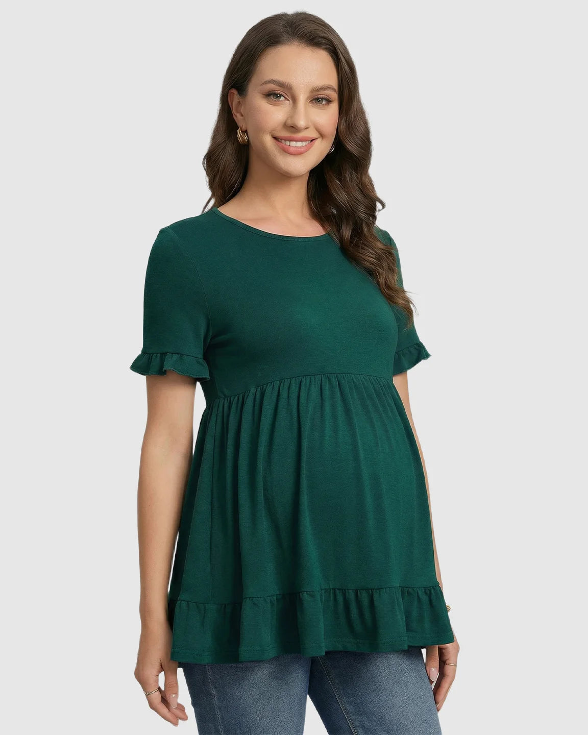 Ruffled-Sleeve Flowy-Fit Maternity Top