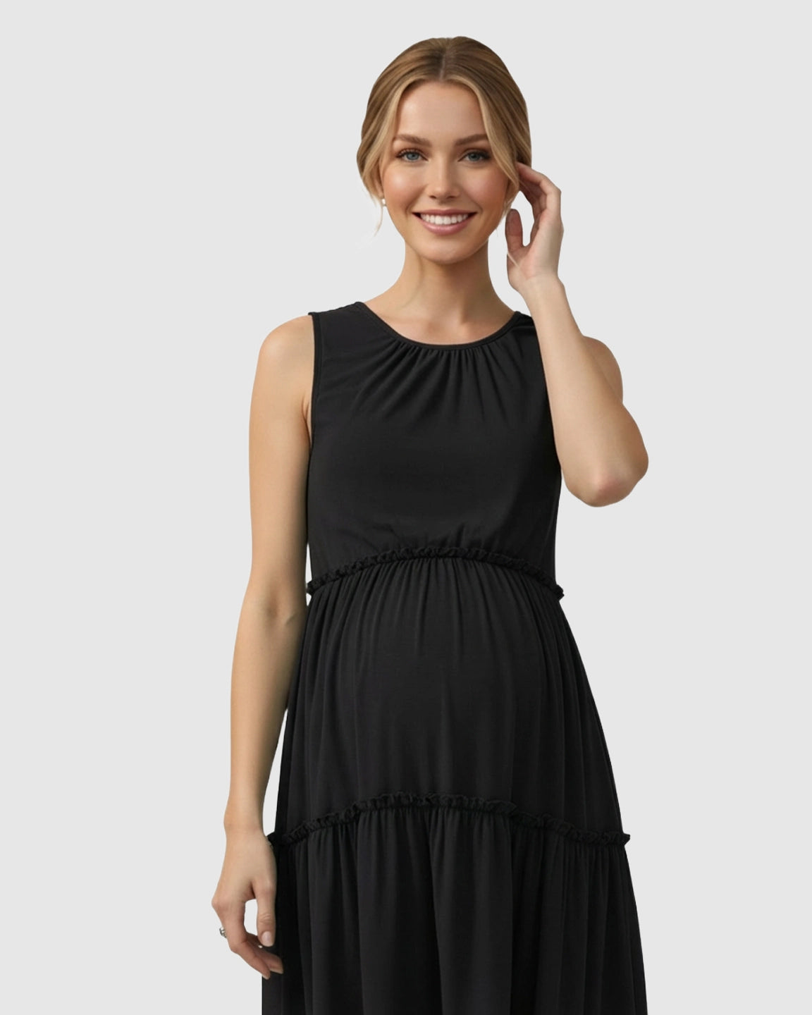 Tiered Ruffle Skirt Casual Maternity Midi Dress