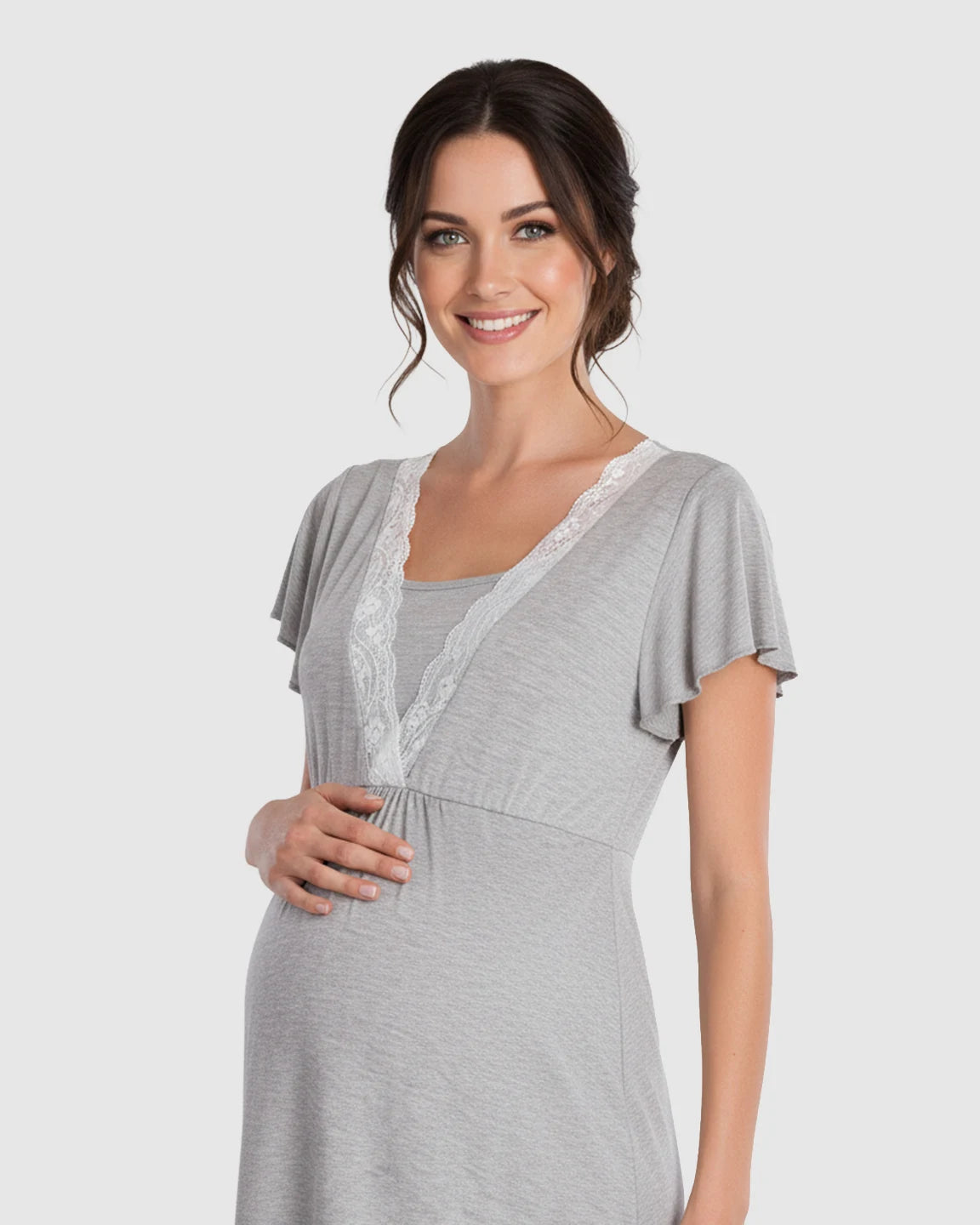 Lace-Trim V-Neck Maternity & Nursing Nightdress