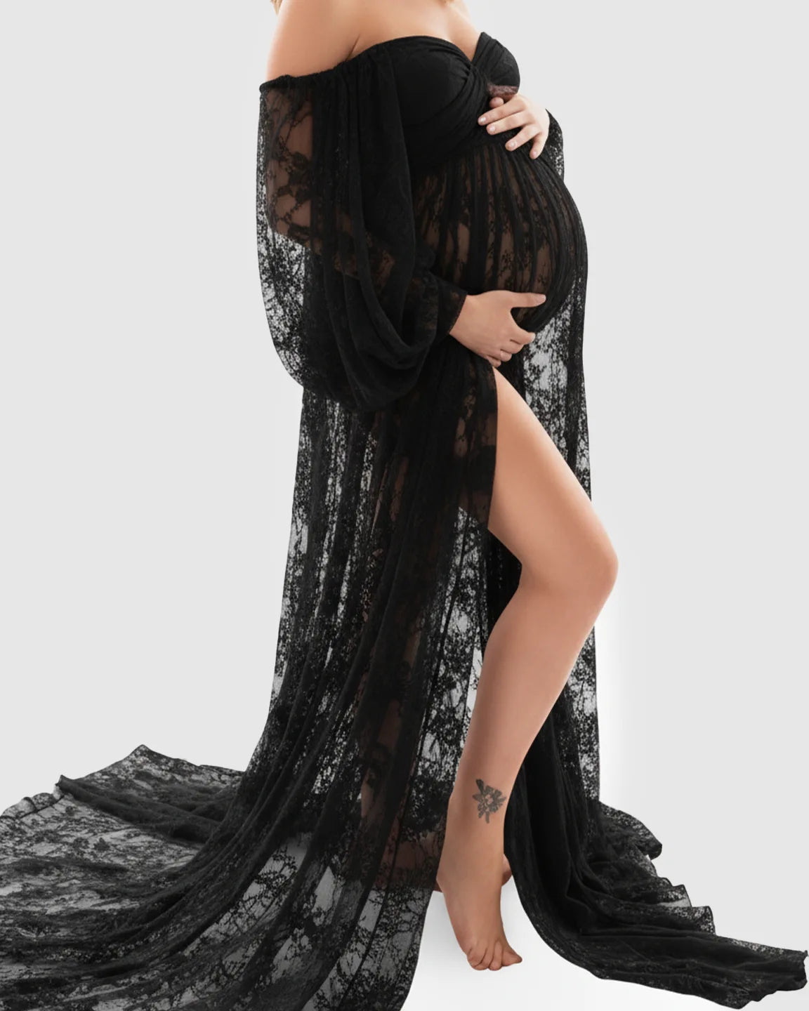 Sheer Lace Flowy Maternity Photoshoot Gown