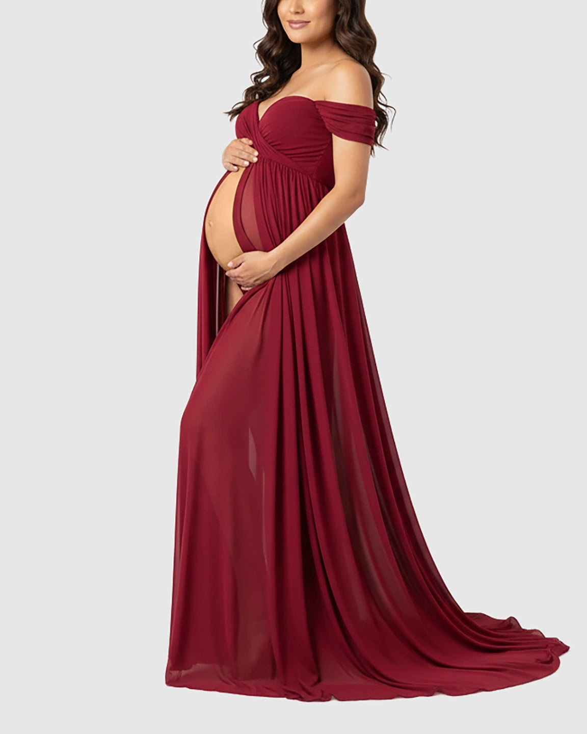 Off Shoulder Laced Flowing Maternity Maxi Dress