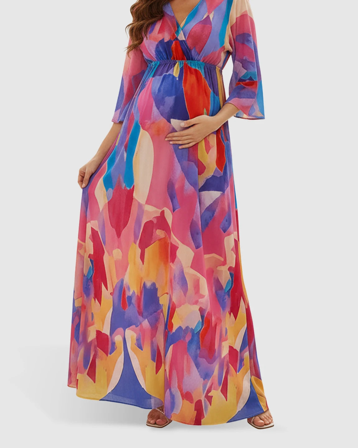 V-neck Abstract Print Maternity Maxi Dress