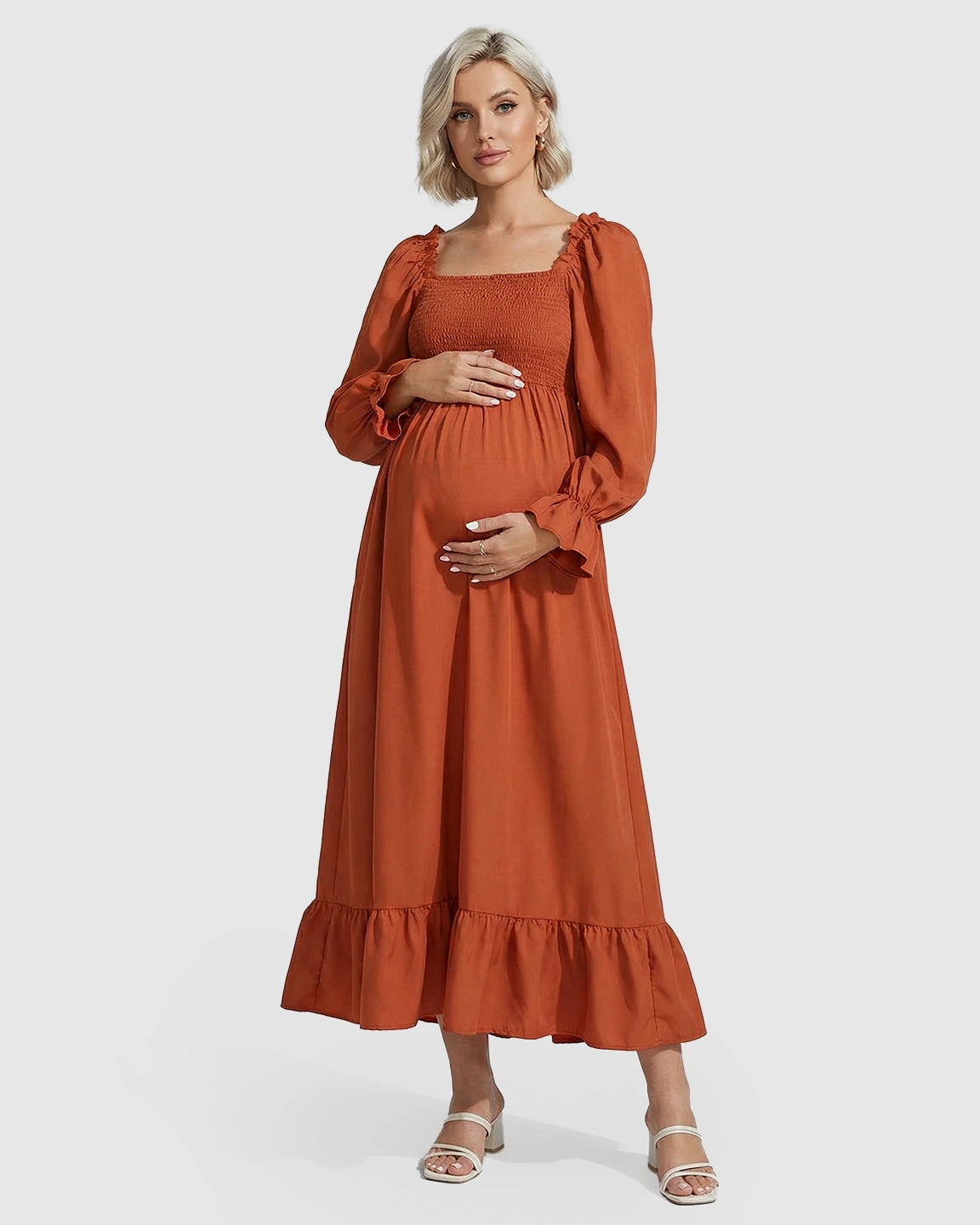 Ruffled Square-Neck Babydoll Maternity Maxi Dress