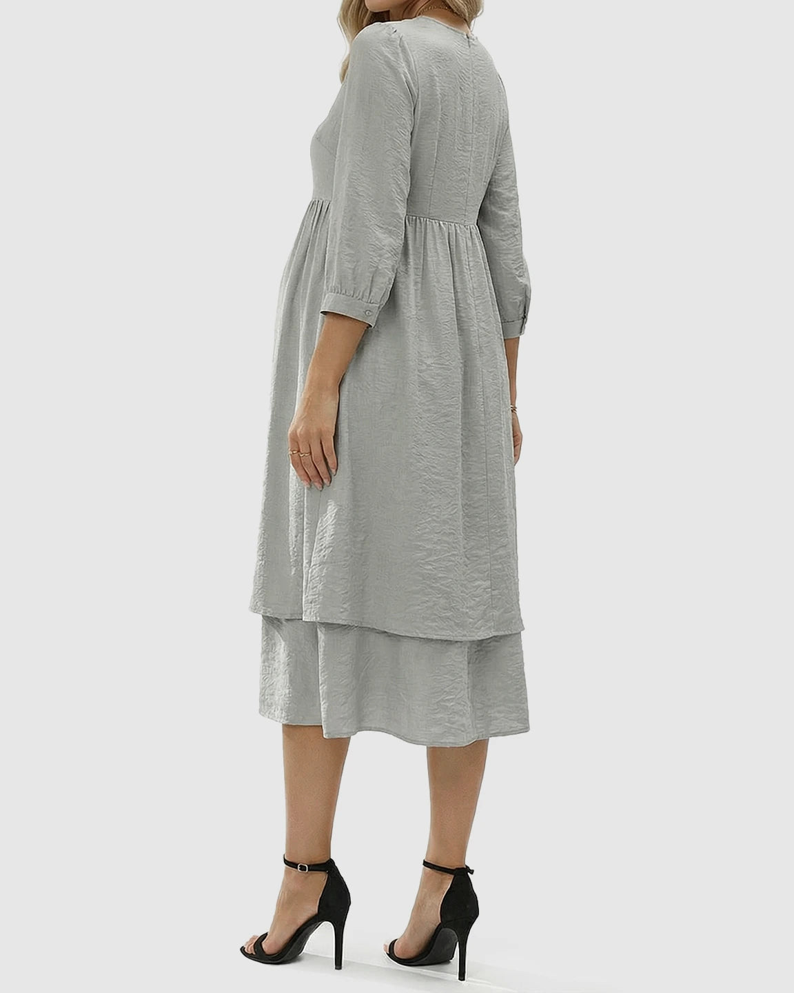 Quarter Sleeve Ruffle Skirt Maternity Midi Dress