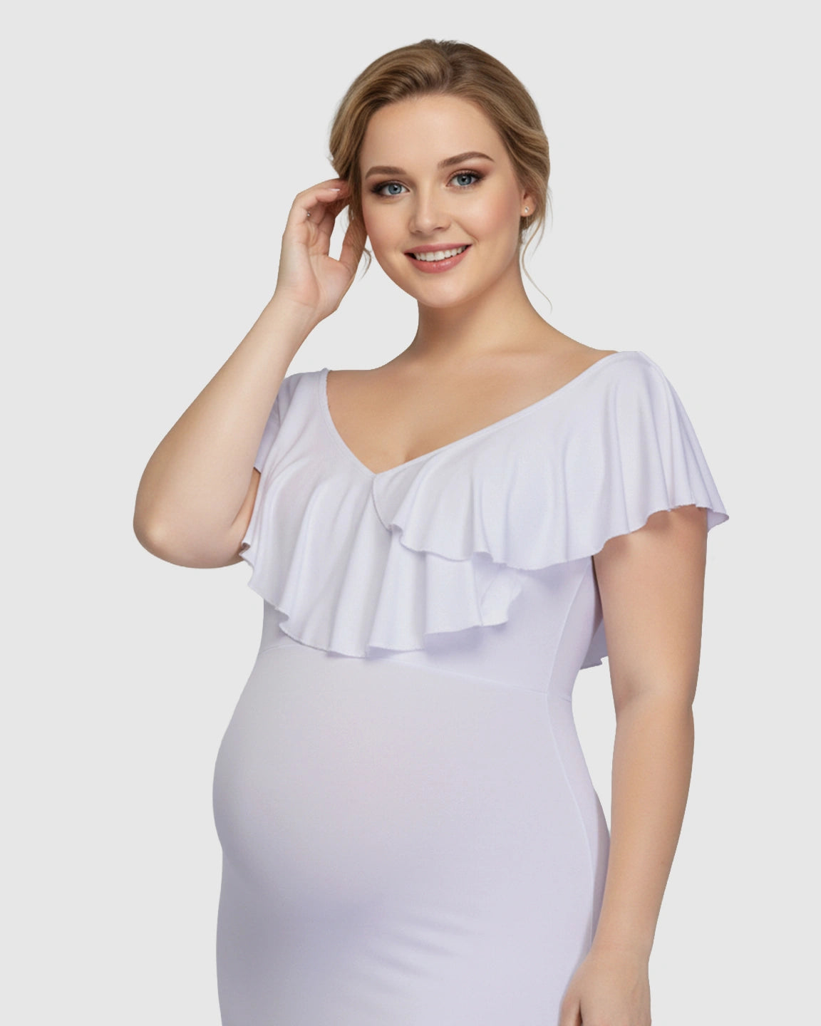 Off-Shoulder Ruffled Bodycon Maternity Maxi Dress