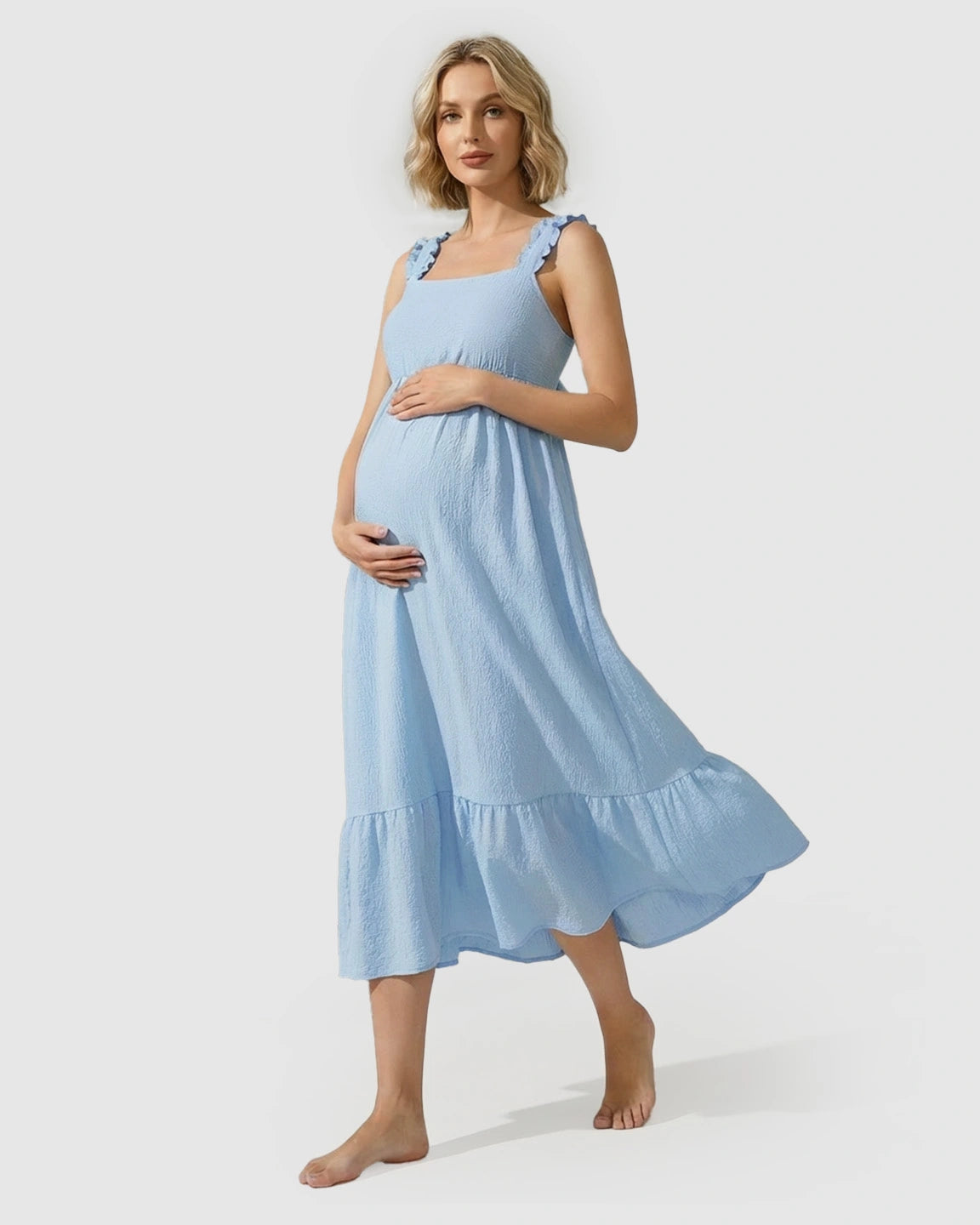 Ruffled Strap Romantic Maternity Maxi Dress