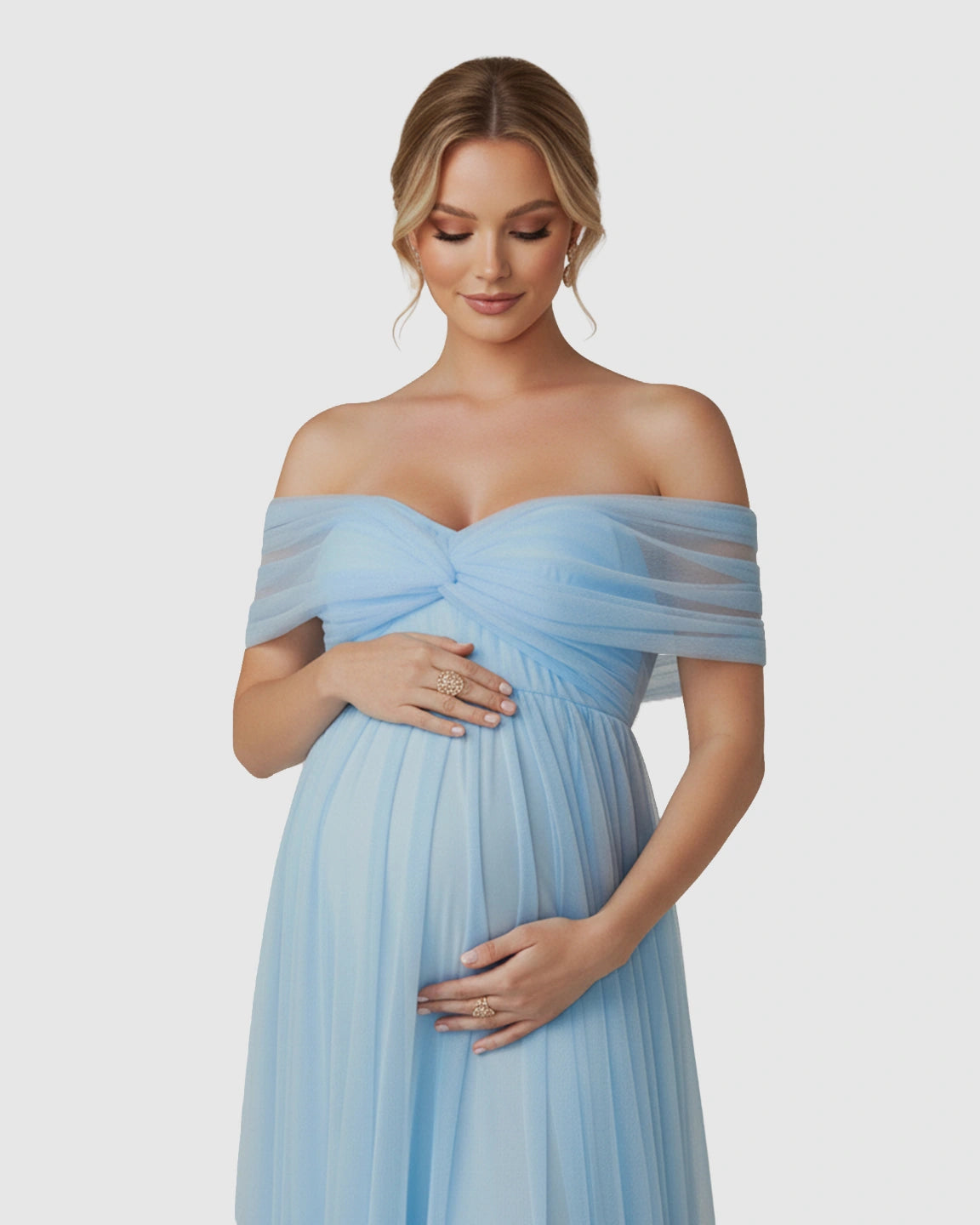 Bardot Neckline Flowy Maternity Evening Gown