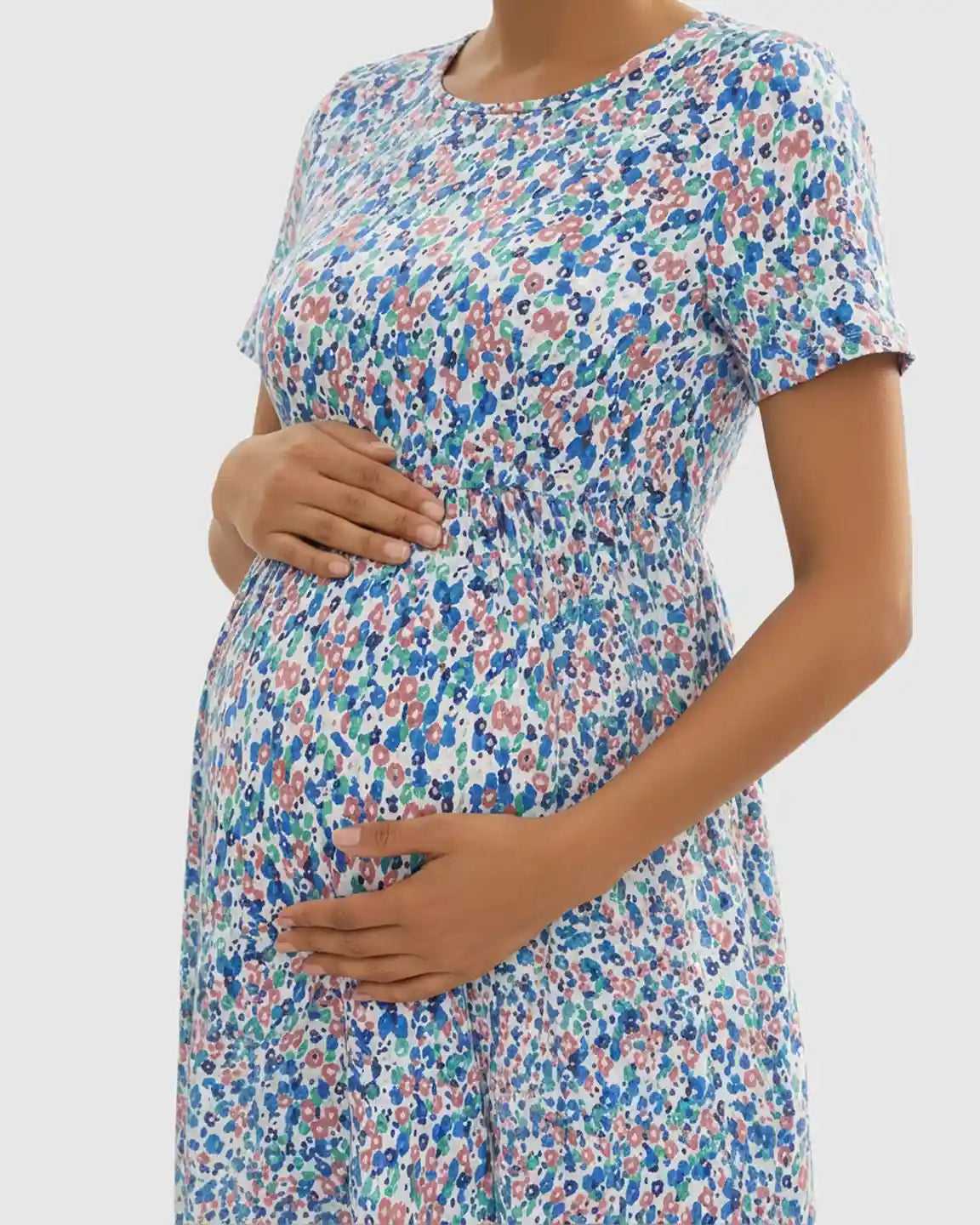 Flowy Floral-Pastoral Style Maternity Maxi Dress