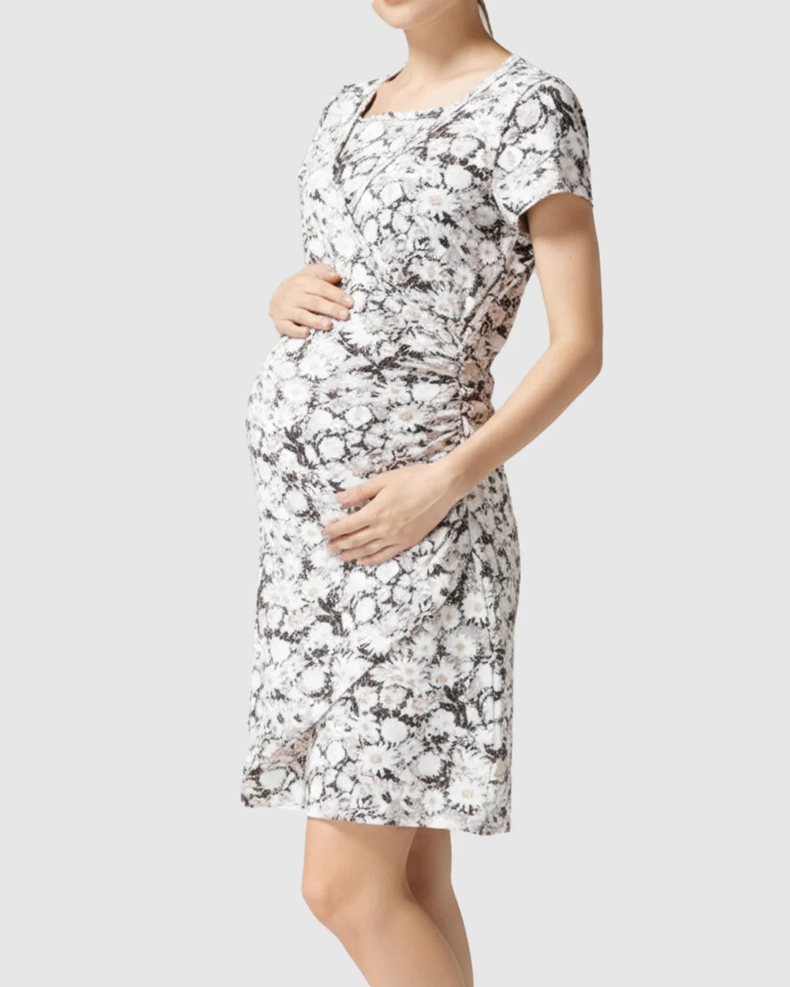 Ruched-Side Floral Print Nursing & Maternity Dress