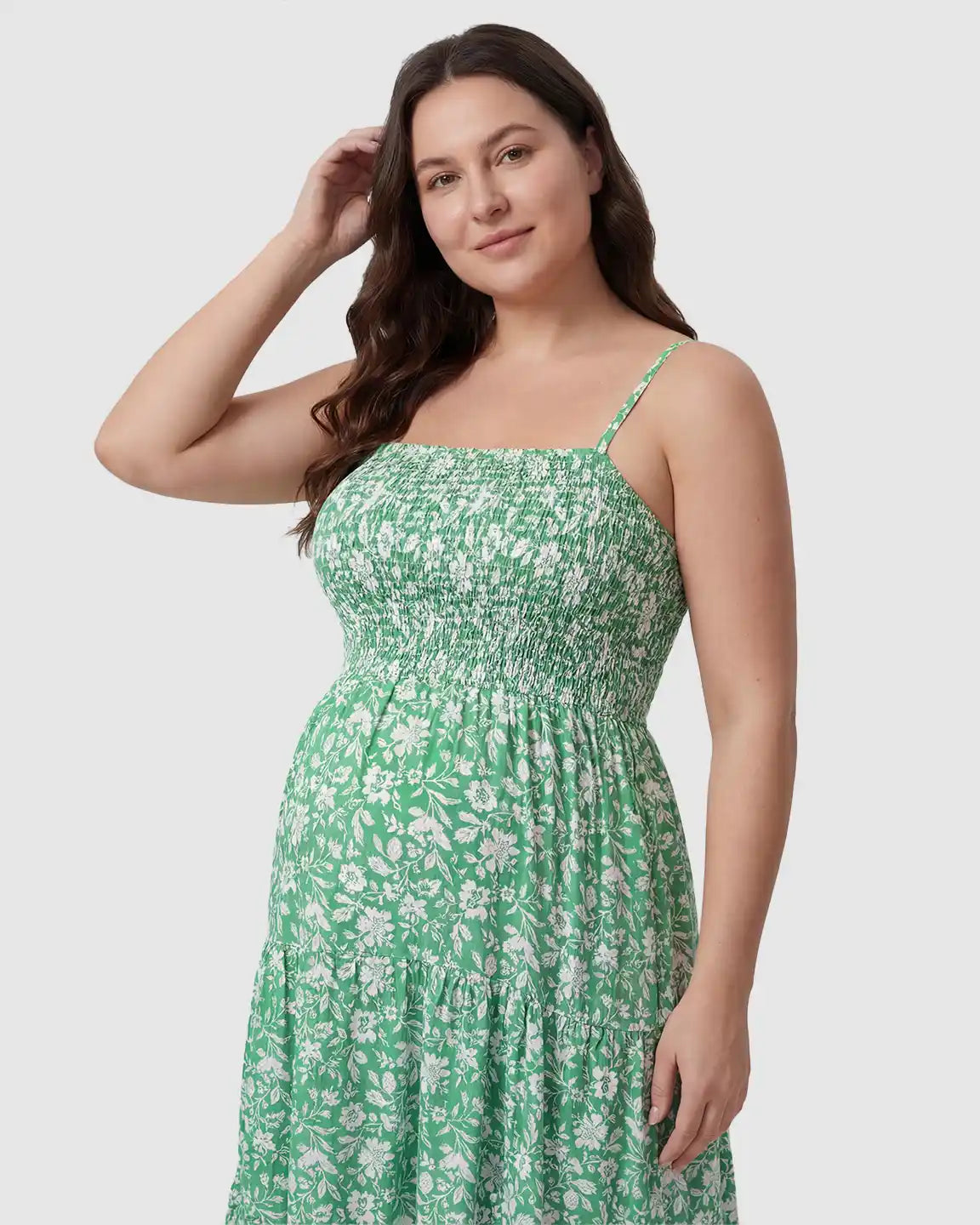 Smocked Floral A-Line Maternity Midi Dress