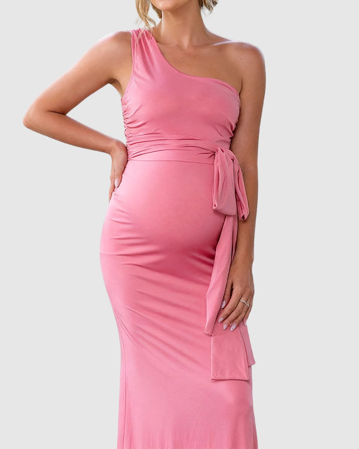 Adjustable Tie Waist Fitted Bodice Maternity Maxi Dress
