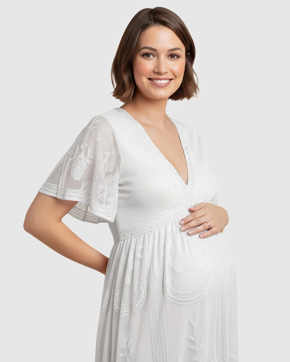 Lace Overlay Boho Maternity Maxi Dress