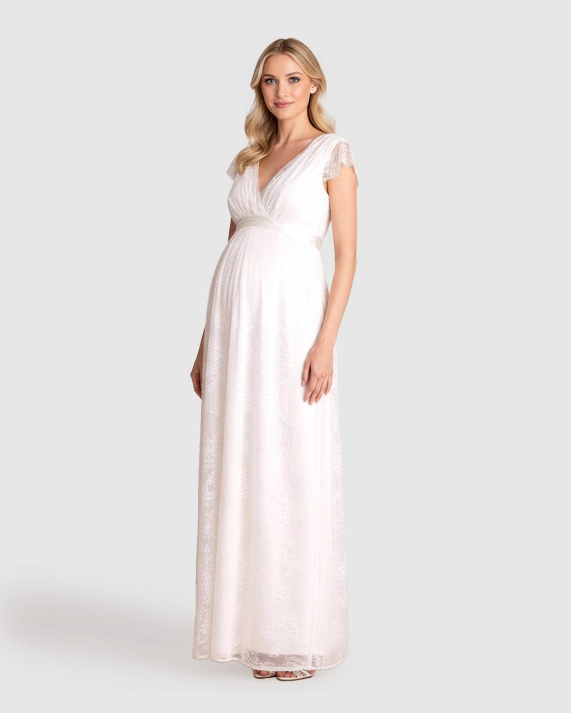 Lace Flutter Sleeve Empire Waist Maternity Photoshoot Gown