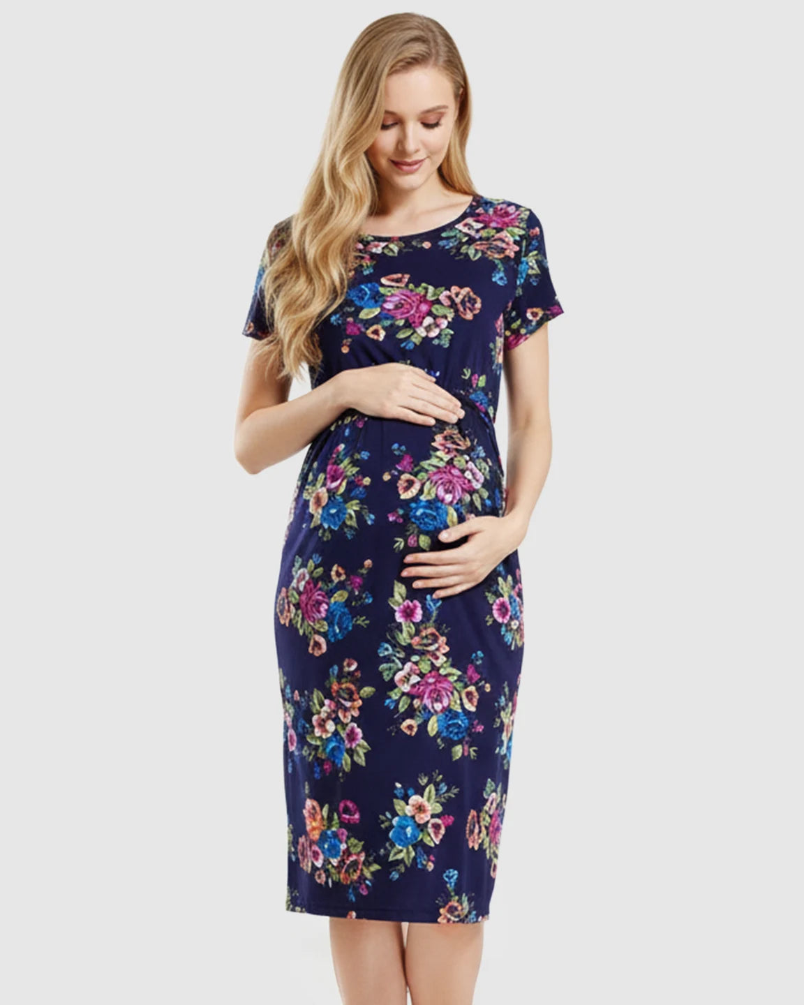 Floral Fitted Maternity & Nursing Midi Dress