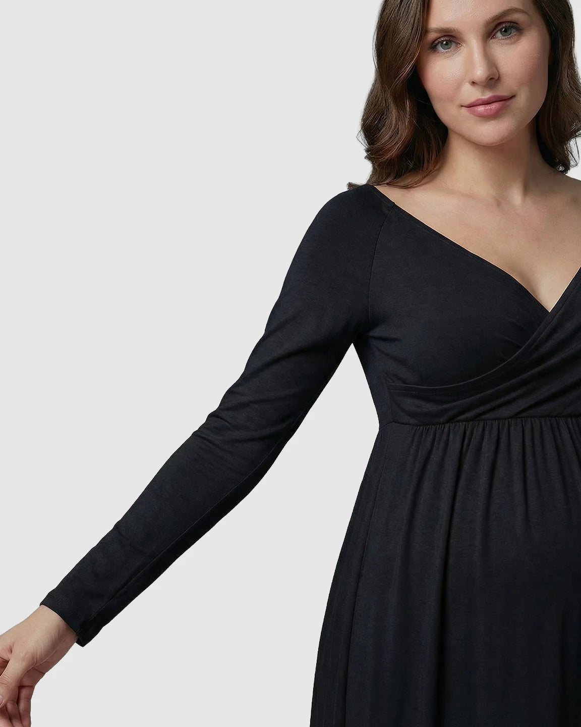 Long-Sleeve Full Train Maternity Maxi Dress