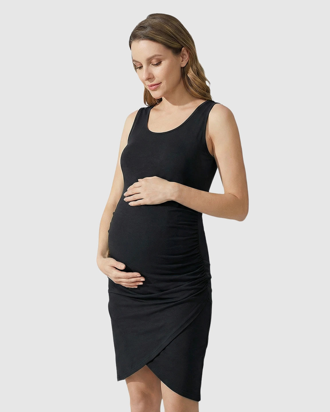 Side Ruched Wrap-Style Hem Maternity Dress