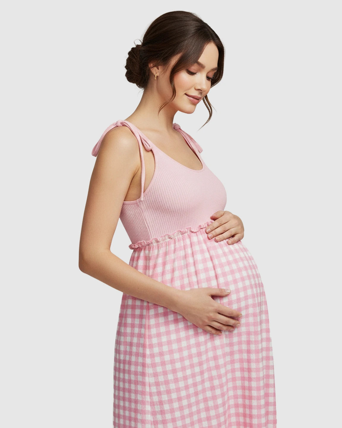 Spaghetti Strap Plaid Patchwork Maternity Maxi Dress
