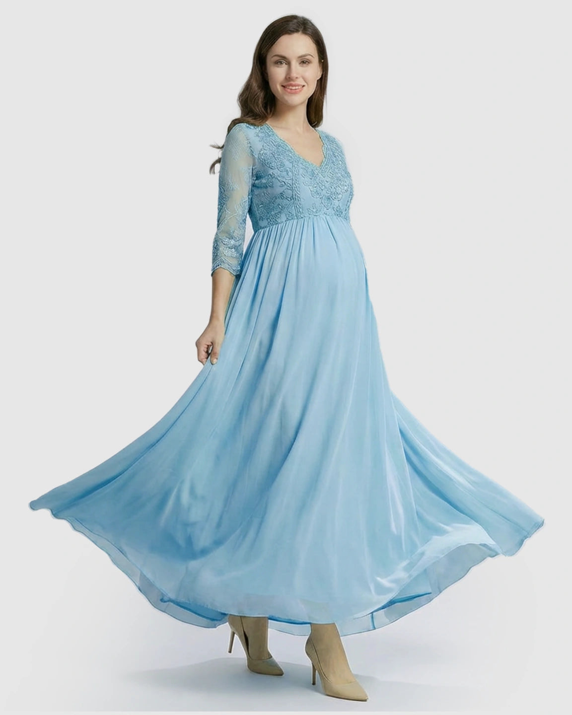 Sheer Lace Bodice Trailing Maternity Photoshoot Dress