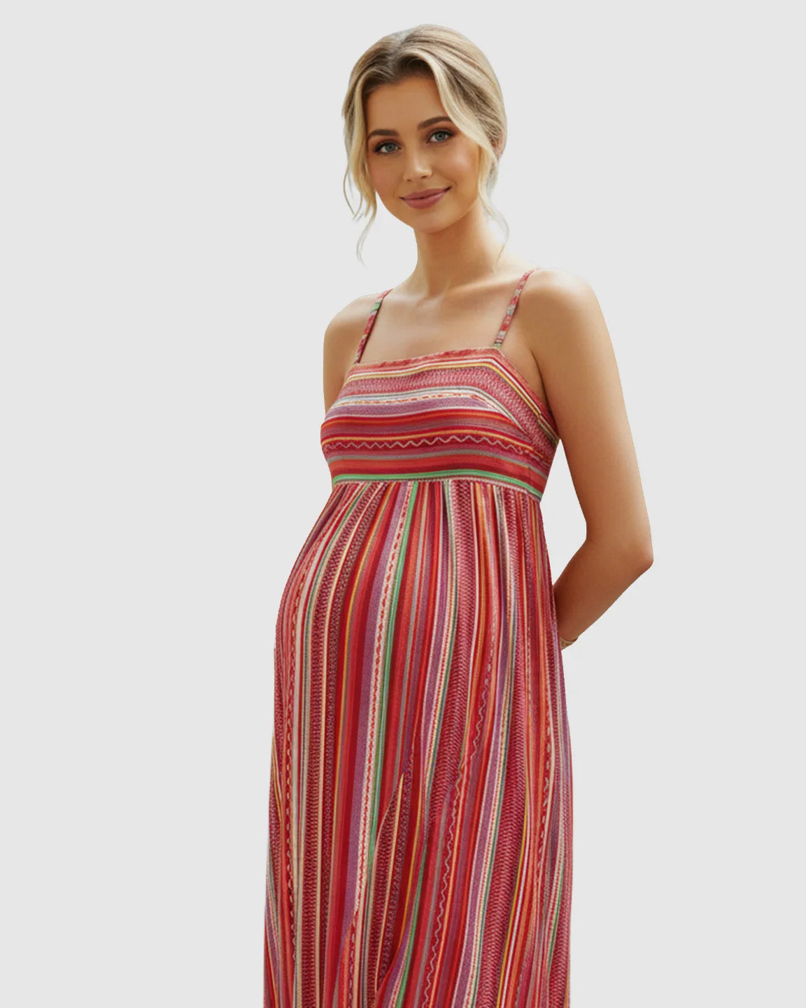 Spaghetti Strap Vibrant Stripe Maternity Maxi Dress