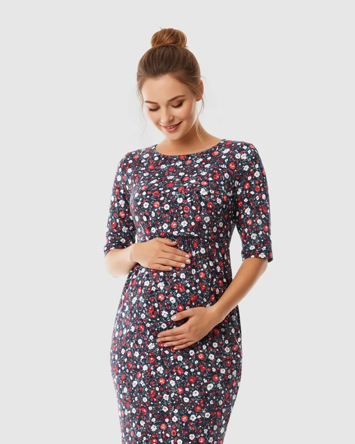 Long-sleeve Floral Print Maternity Dress