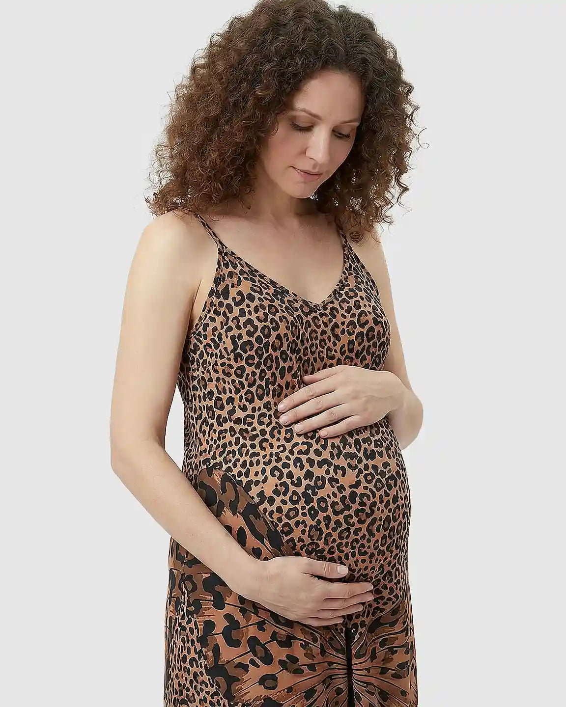 Sling V-Neck Leopard Print Maternity Midi Dress