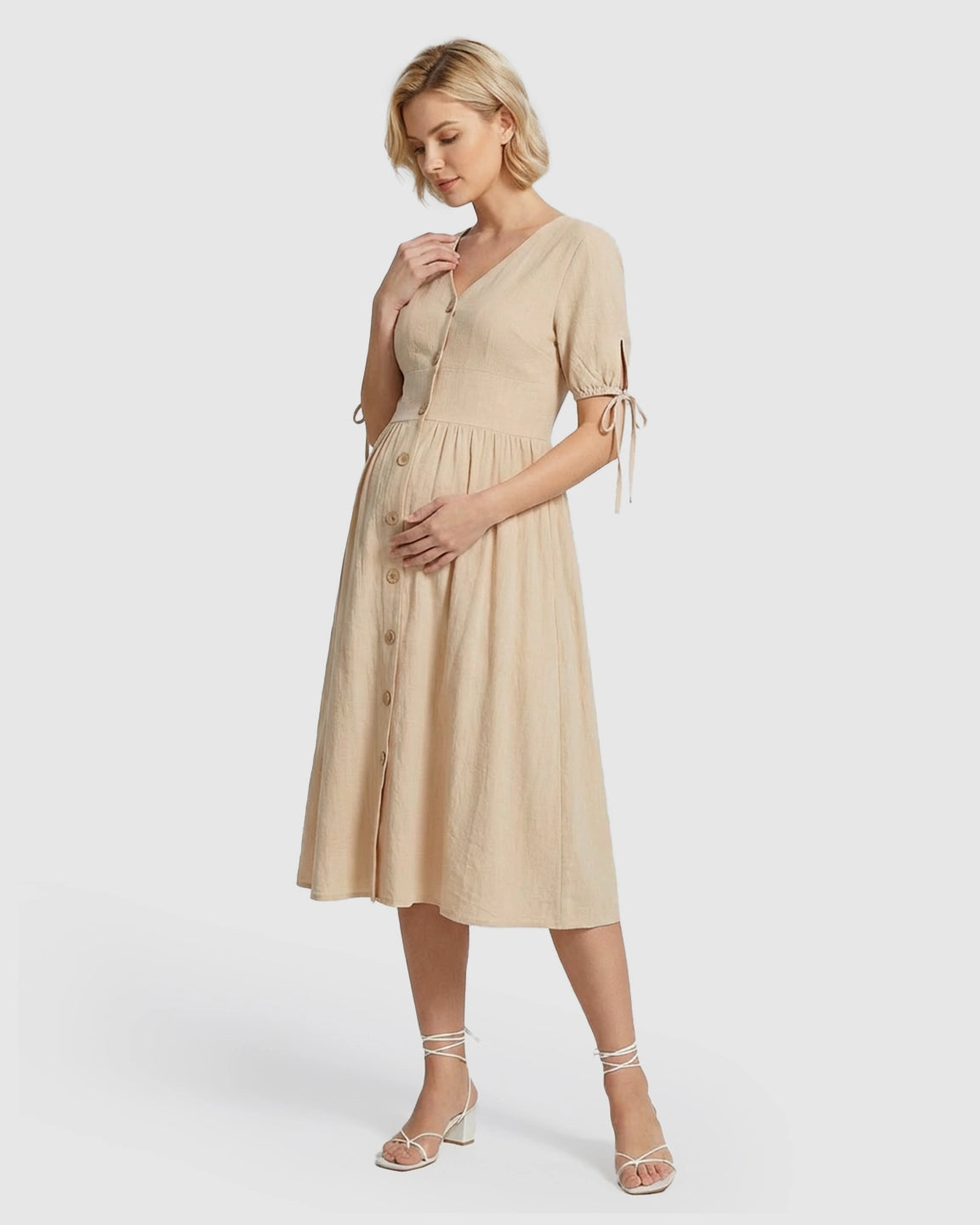 Tie Sleeve A-Line Maternity Midi Dress