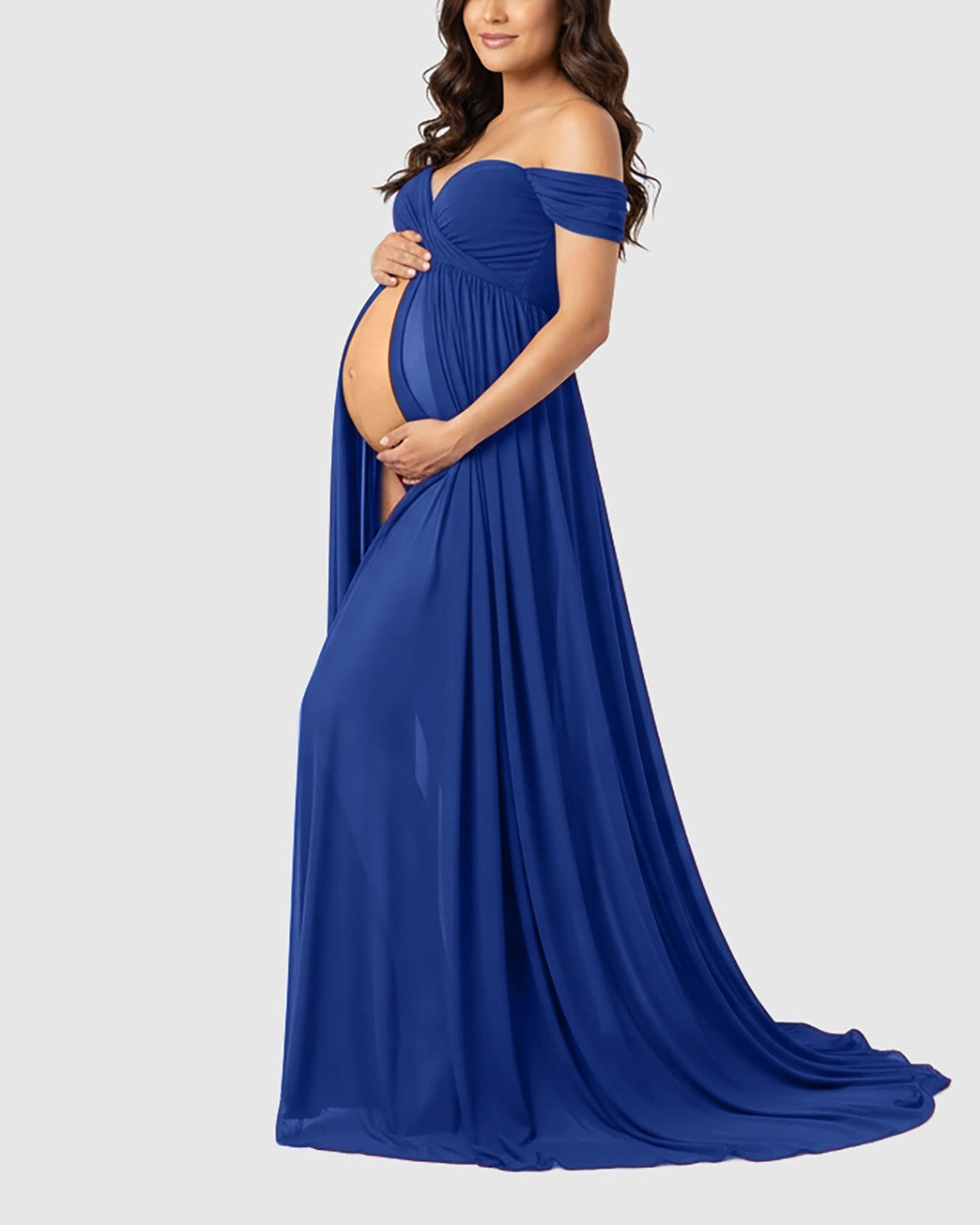 Off Shoulder Laced Flowing Maternity Maxi Dress