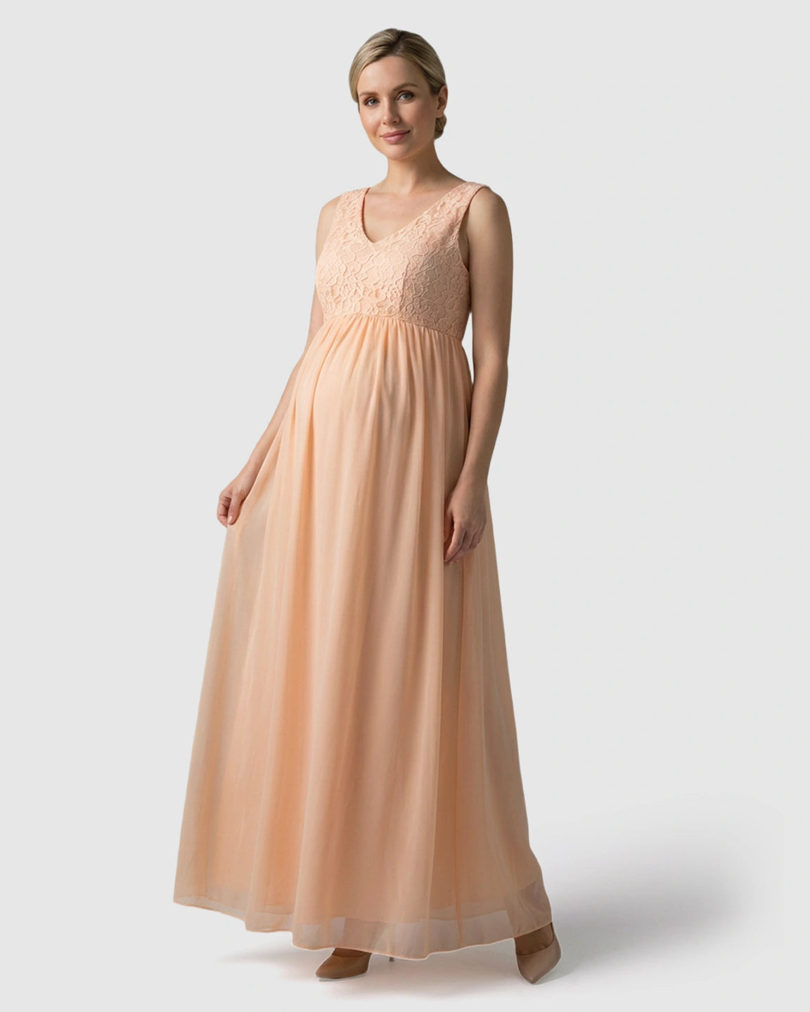 Lace-Chiffon Romantic Maternity Maxi Dress