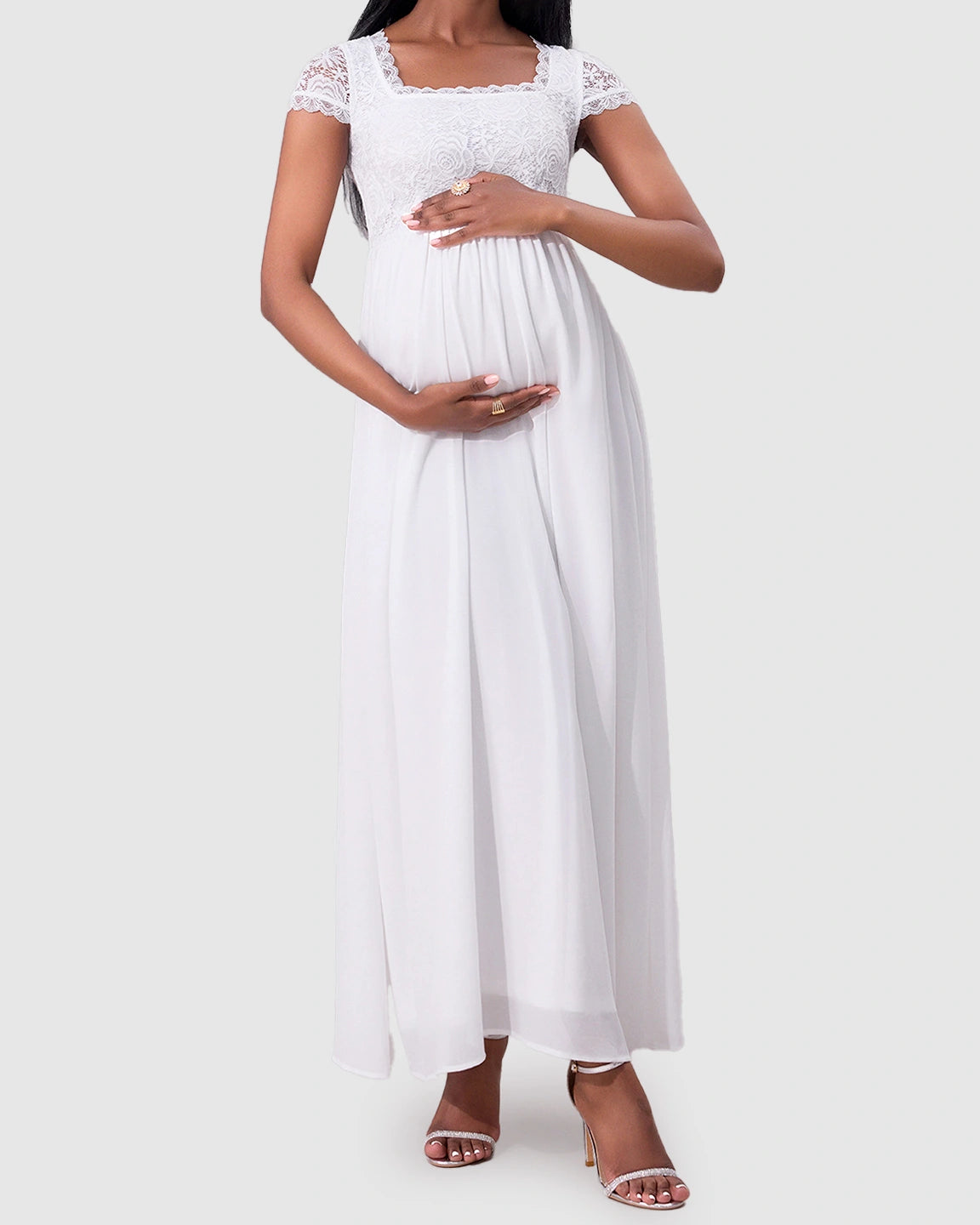 Floral Lace Bodice Elegant Maternity Maxi Dress