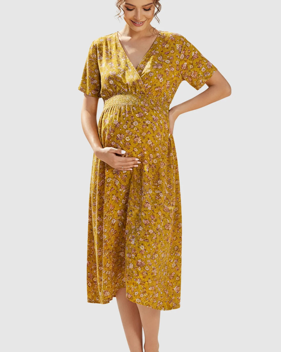 Smocked-Waist A-Line Maternity Dress