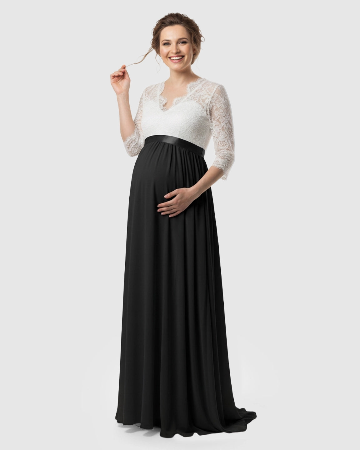 V-Back Bow Two-Tone Formal Maternity Gown