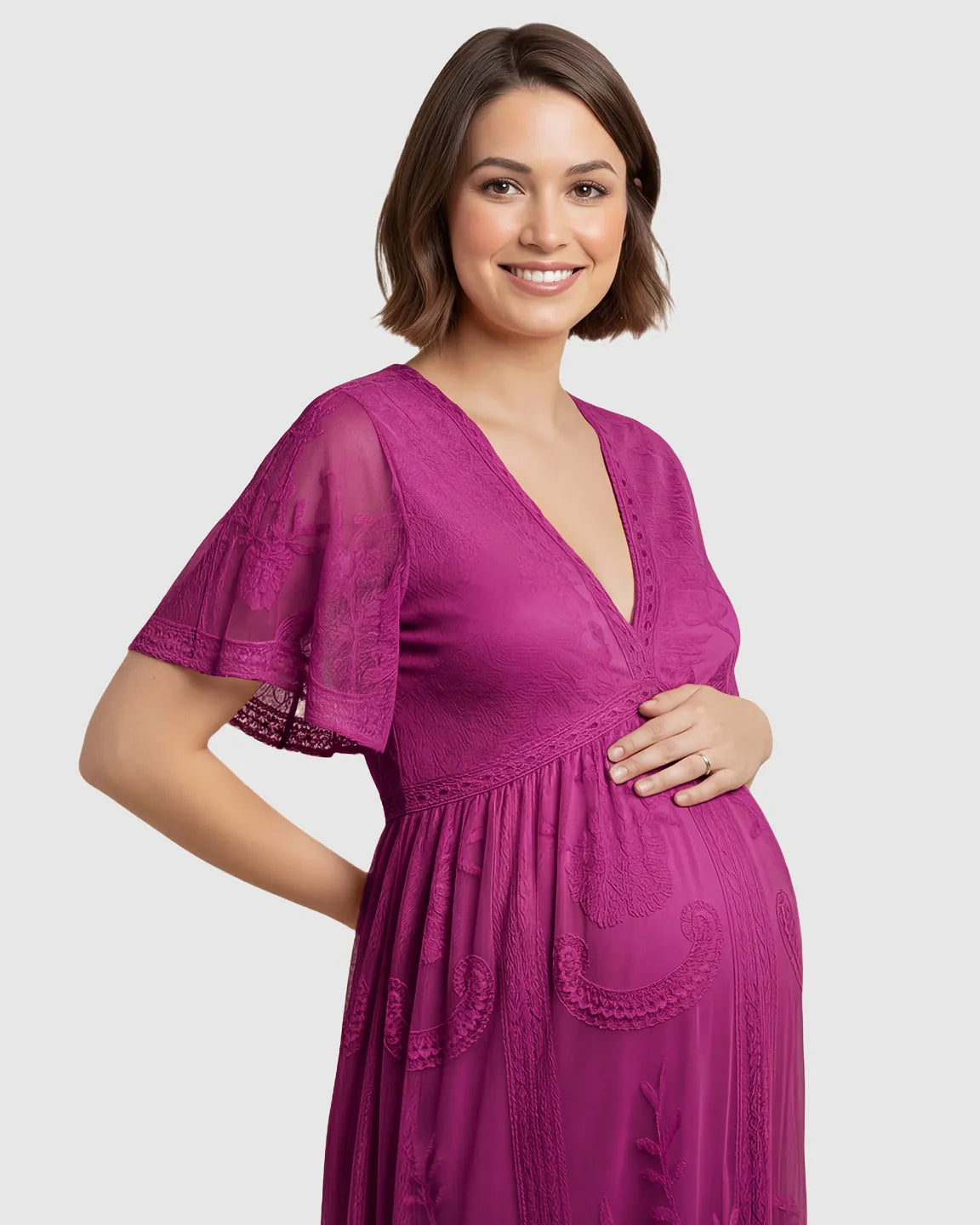 Lace Overlay Boho Maternity Maxi Dress
