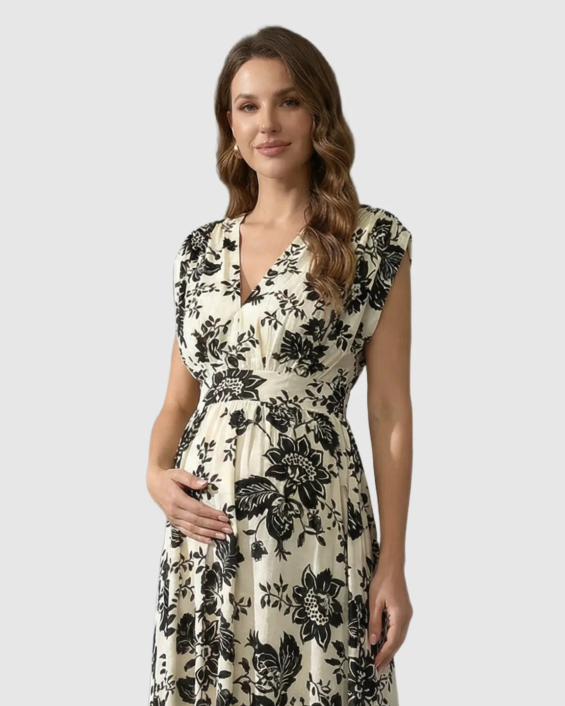 Sleeveless Floral Retro Maternity Midi Dress
