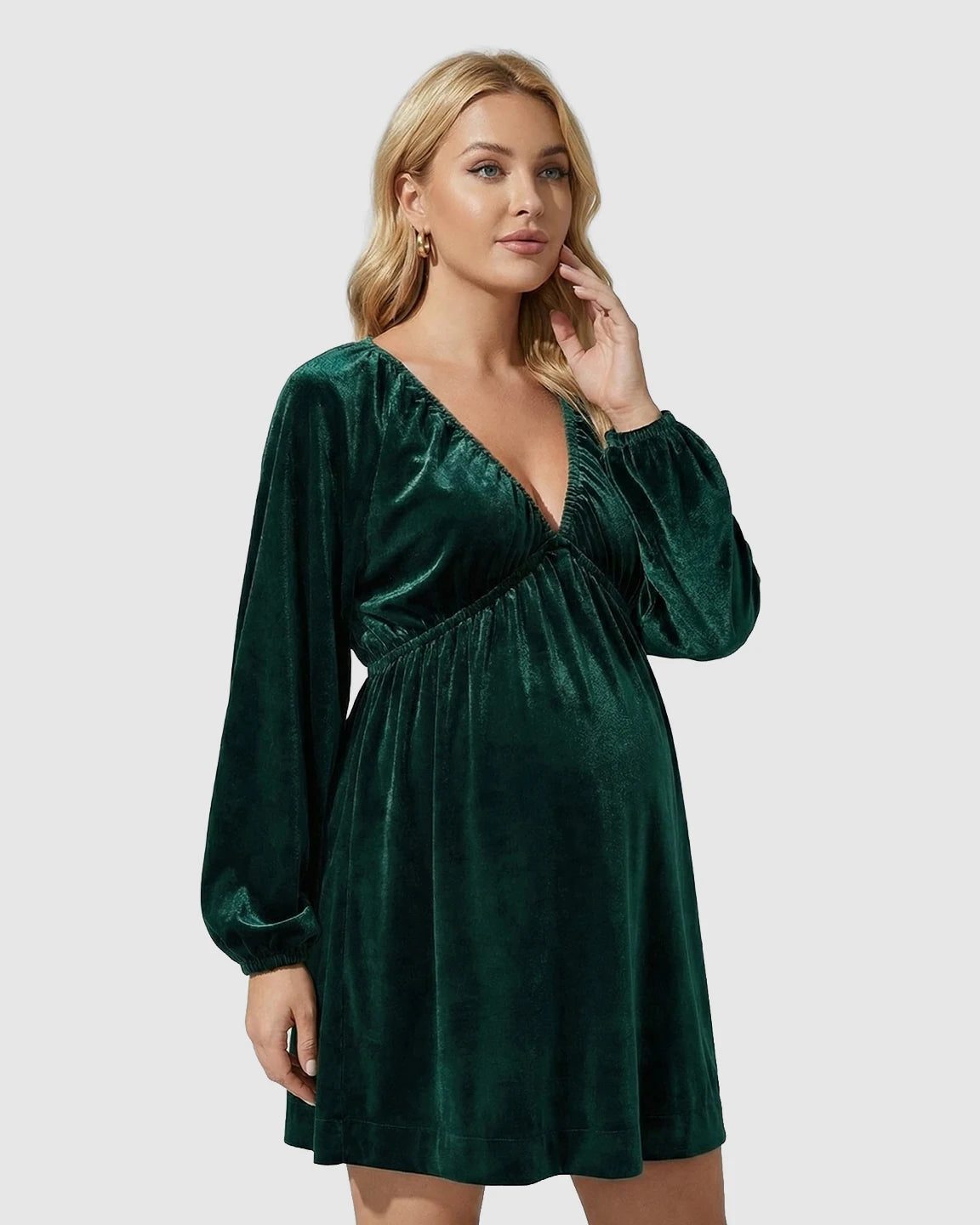 Velvet Lantern Sleeve Maternity Mini Dress