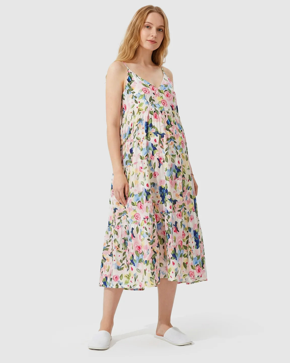 Sleeveless Rose Print Maternity Nightdress