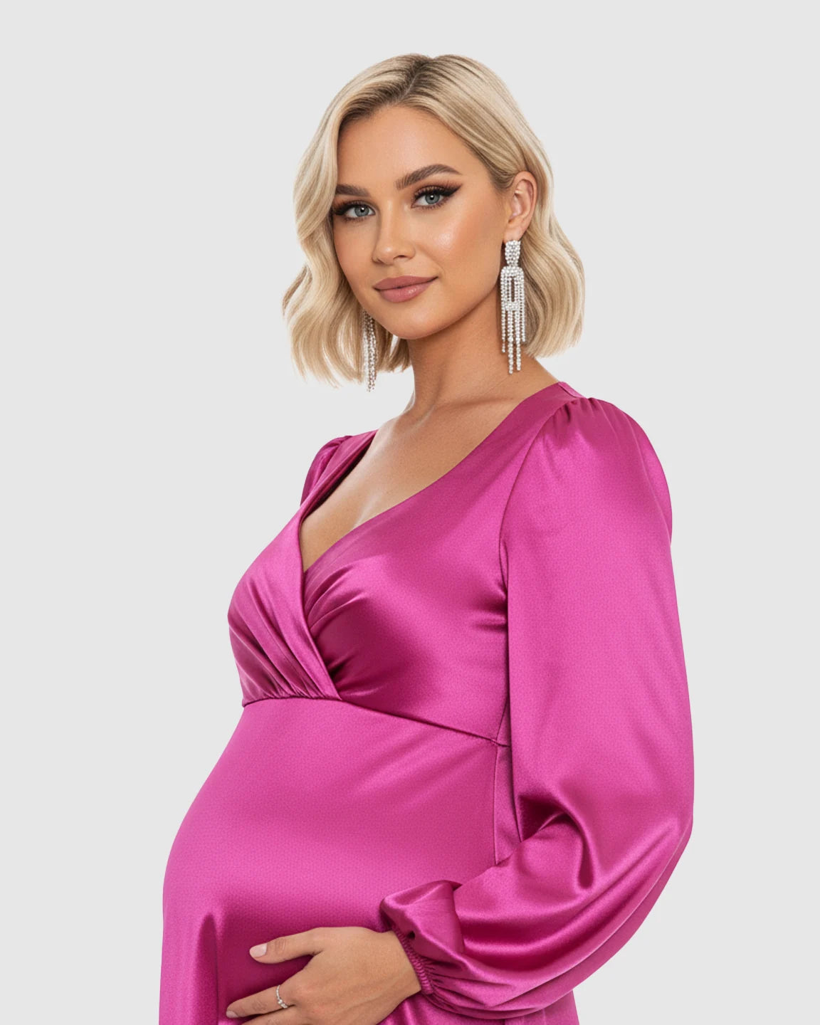 Lantern Sleeves Flowy Maternity Maxi Dress