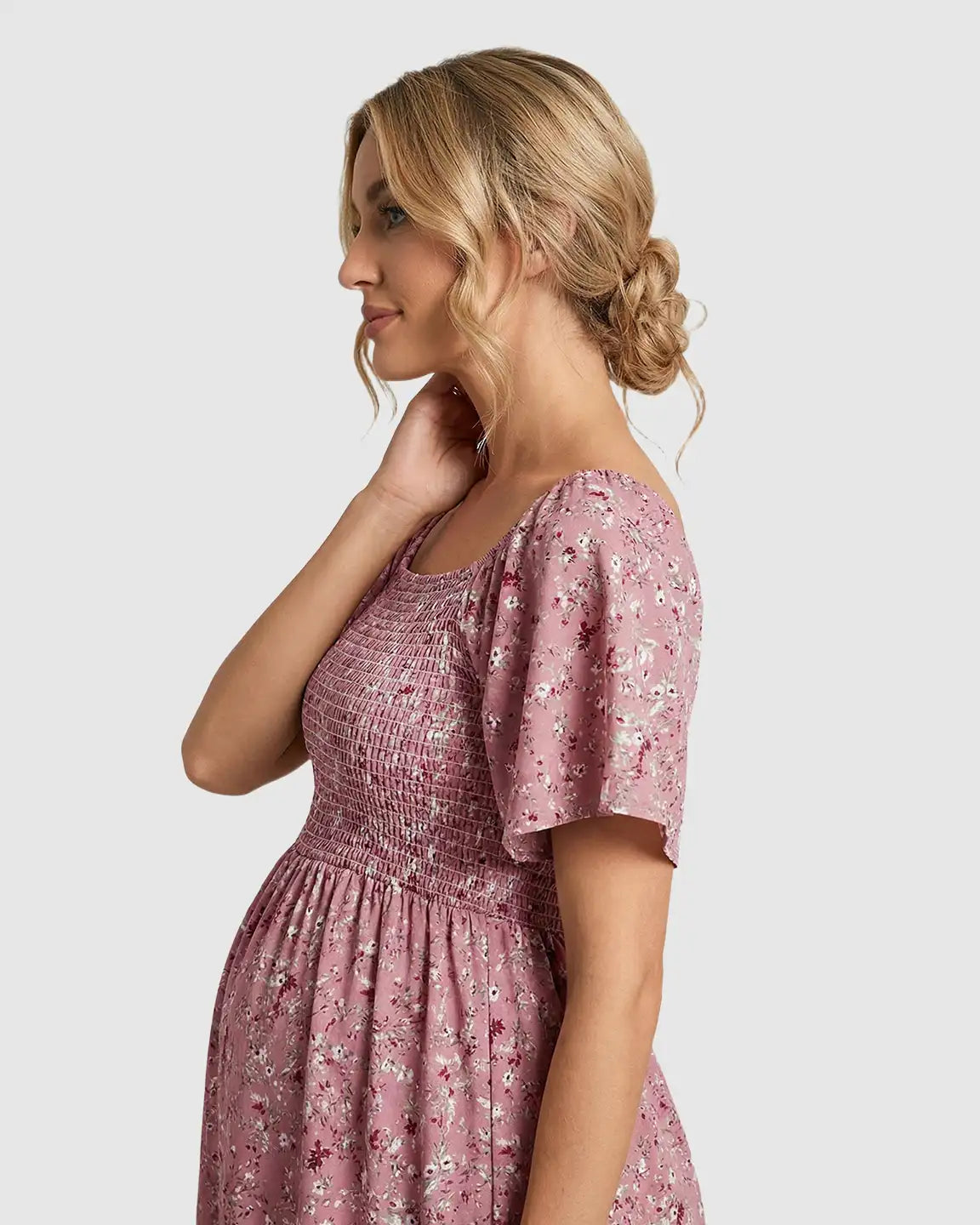 Floral Print Flowy Tiered Maternity Maxi Dress