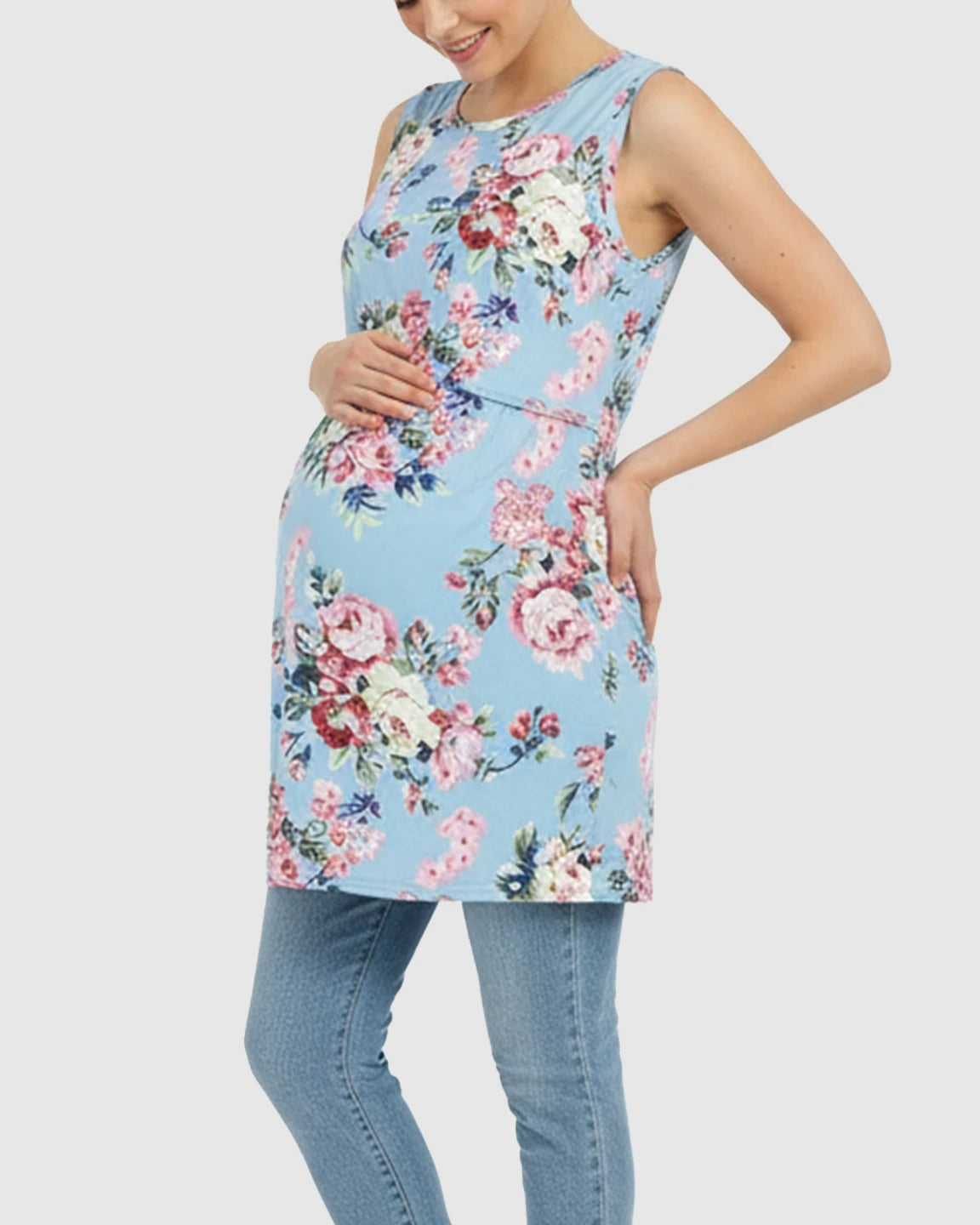 Sleeveless Floral Print Maternity & Nursing Top