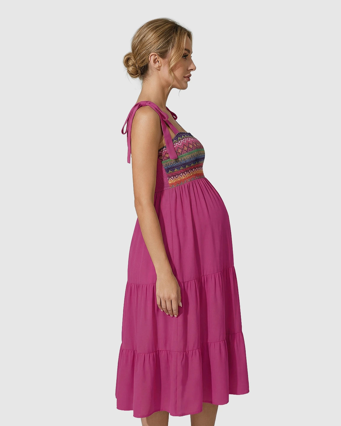 Shoulder Tie-Strap A-line Maternity Midi Dress