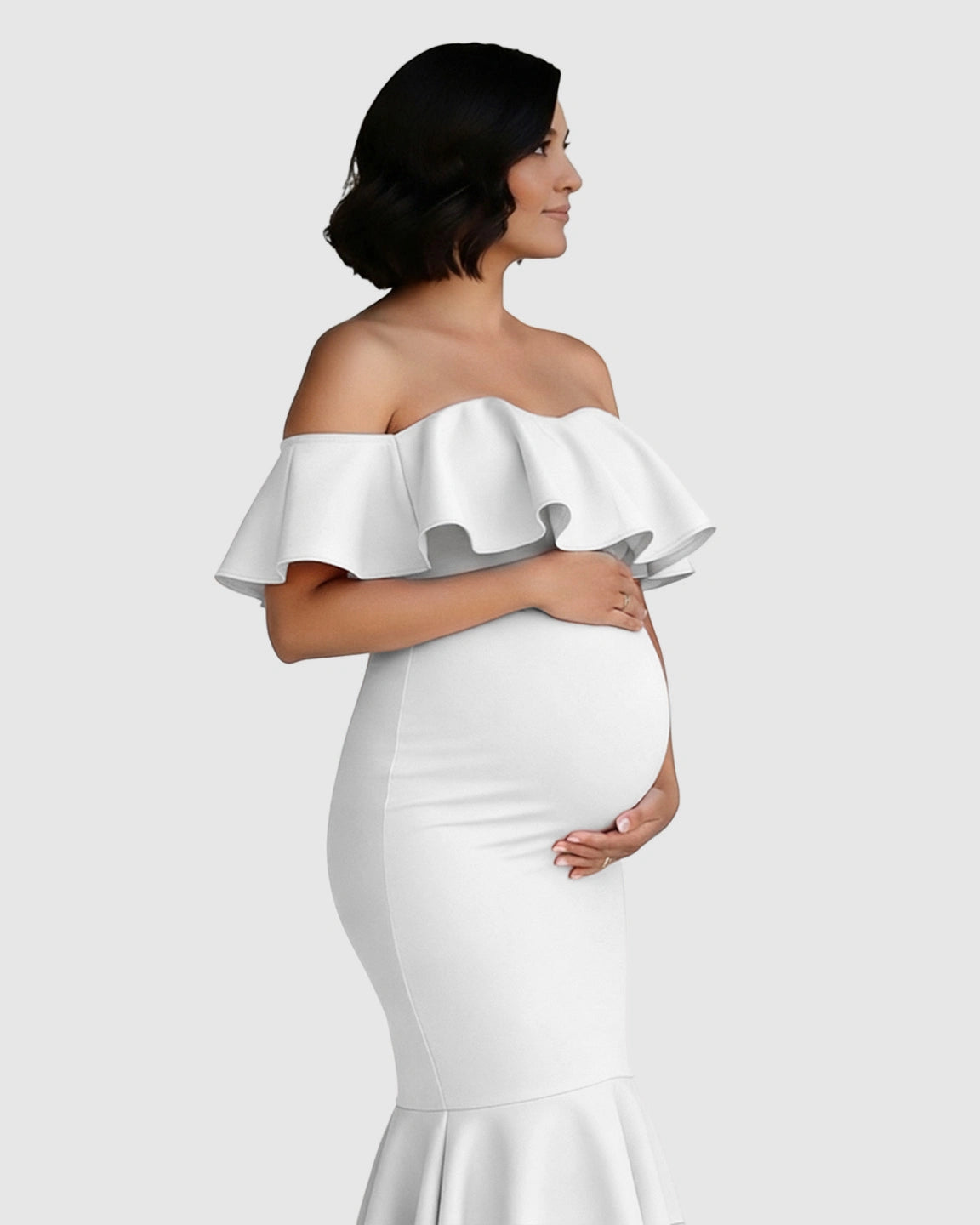 Ruffled Off-Shoulder Mermaid Hem Maternity Photography Gown
