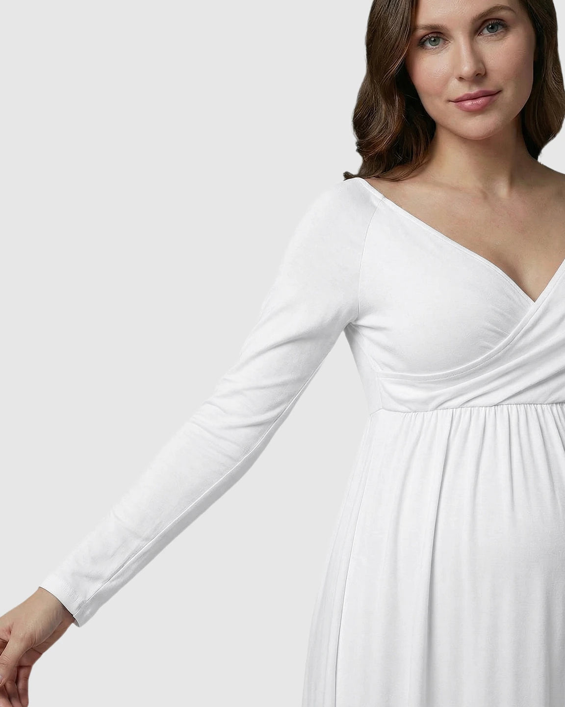 Long-Sleeve Full Train Maternity Maxi Dress