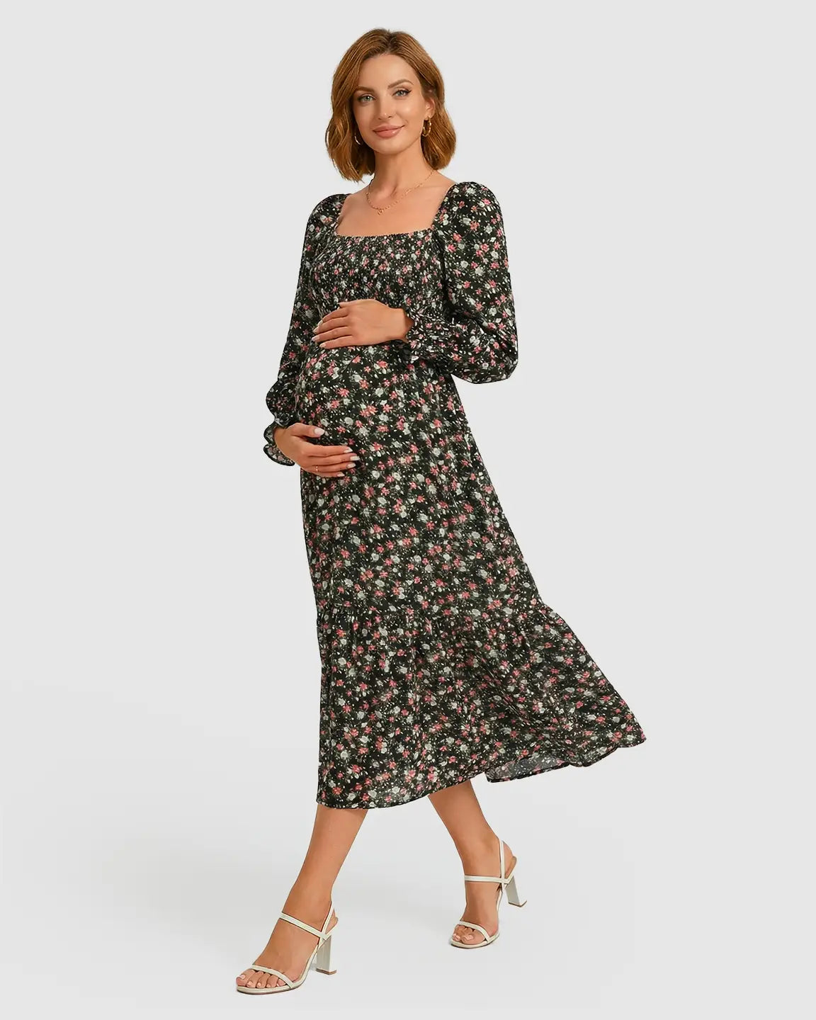 Shirred Bodice Relaxed Maternity Midi Dress
