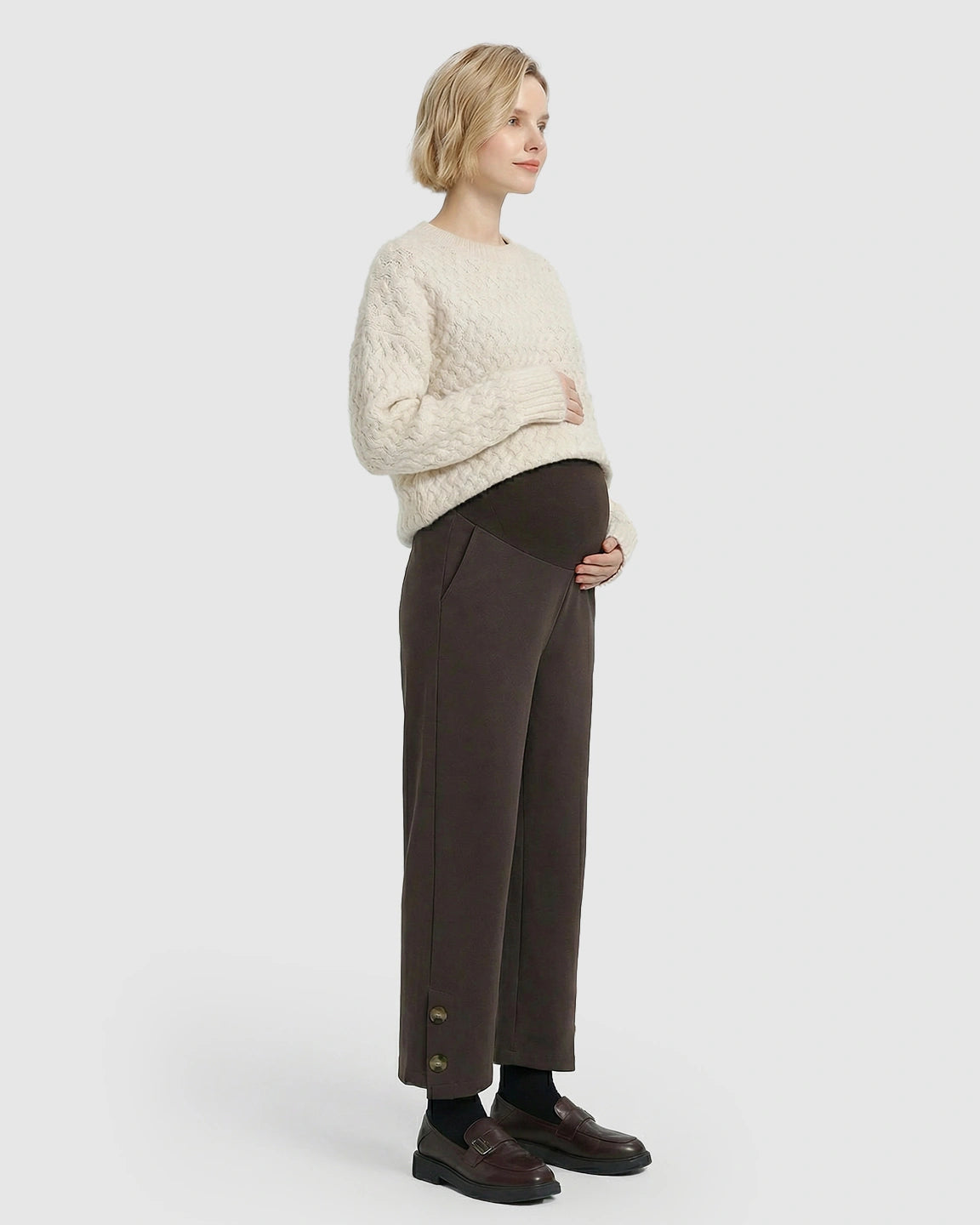 Button Detail Cropped Maternity Trousers