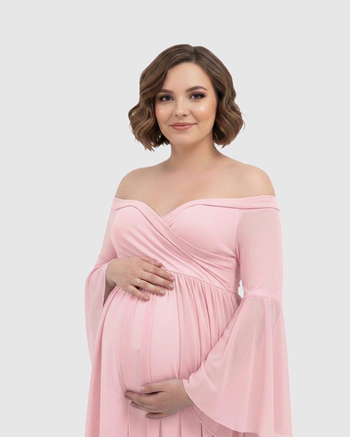 Bell Sleeves Super Long Train Maternity Photoshoot Gown