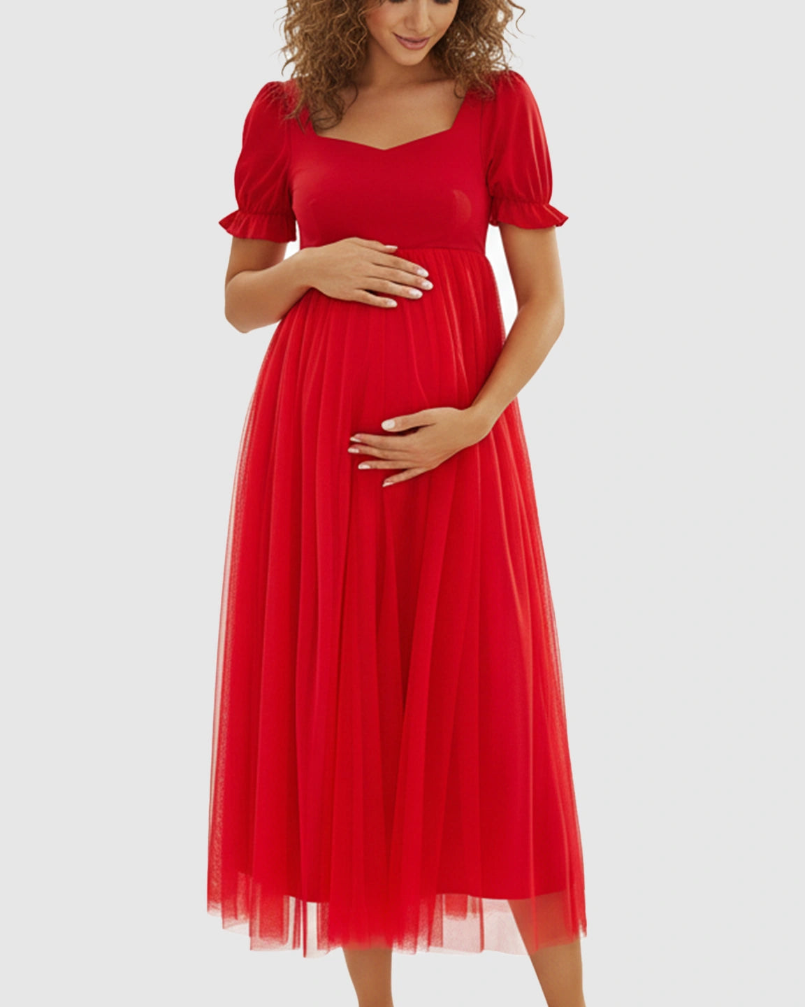 Soft Mesh Layers Romantic Maternity Midi Dress