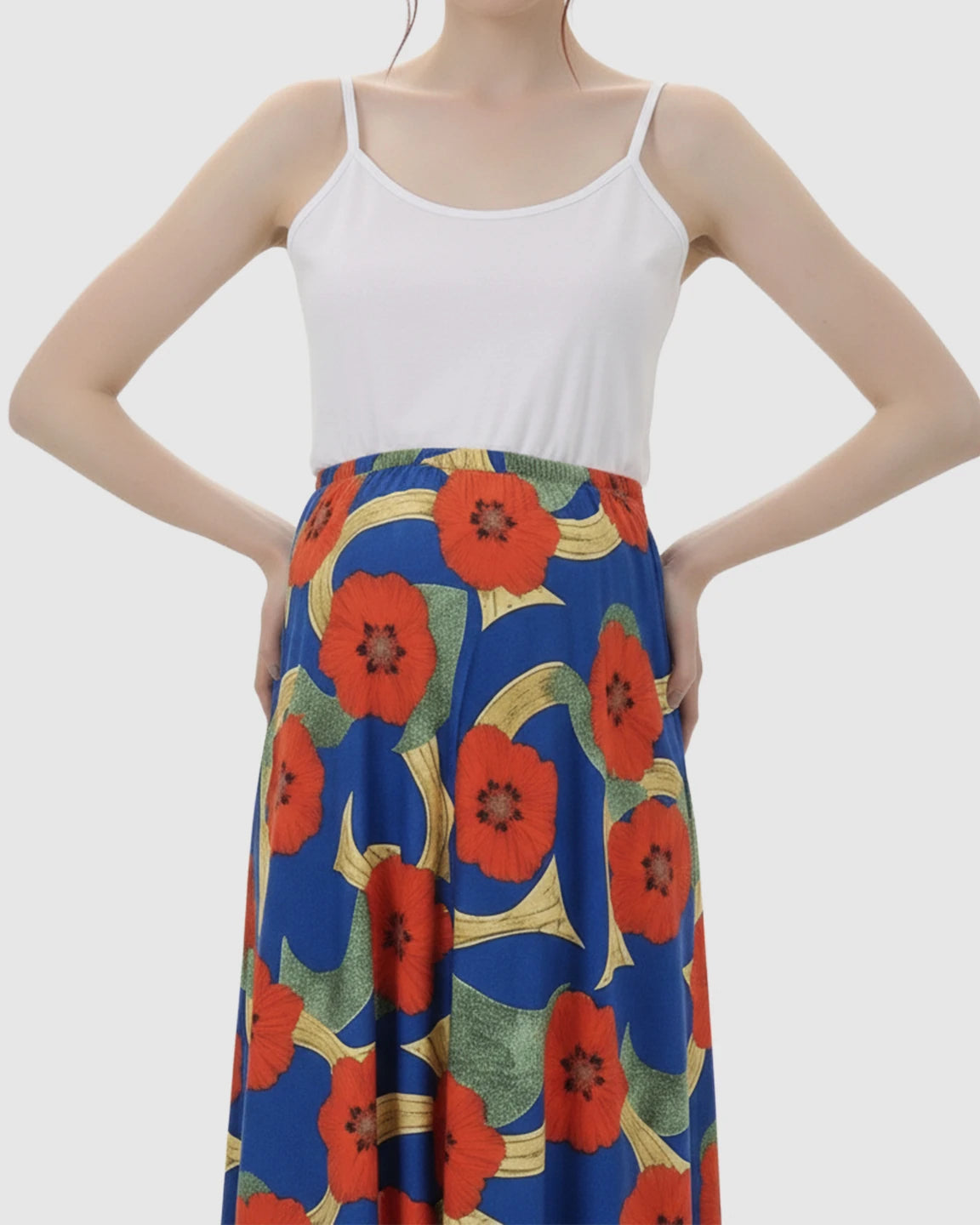 Vibrant Floral Sleeveless Wide-Skirt Maternity Maxi Dress