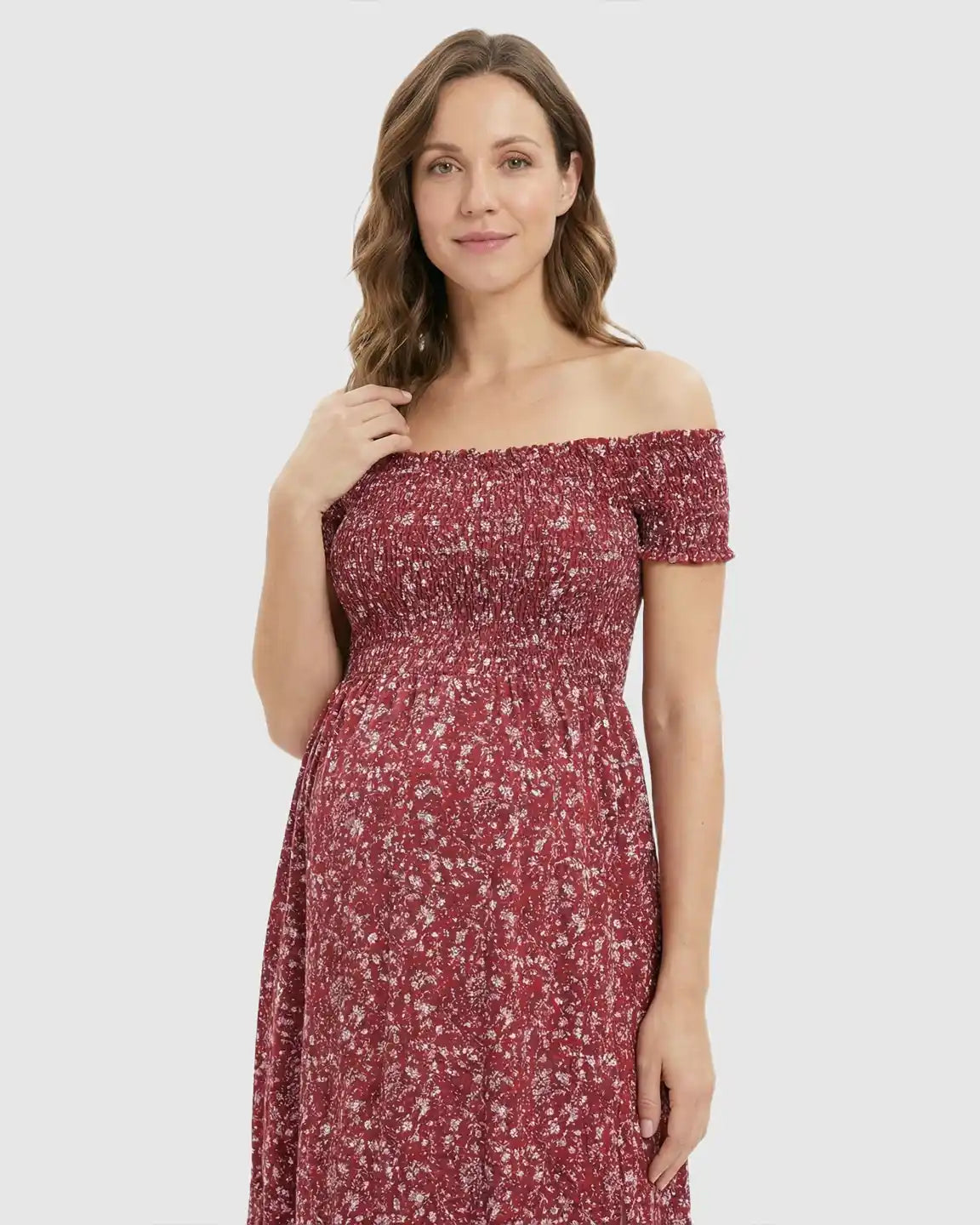 Off-Shoulder Floral Pattern Maternity Maxi Dress